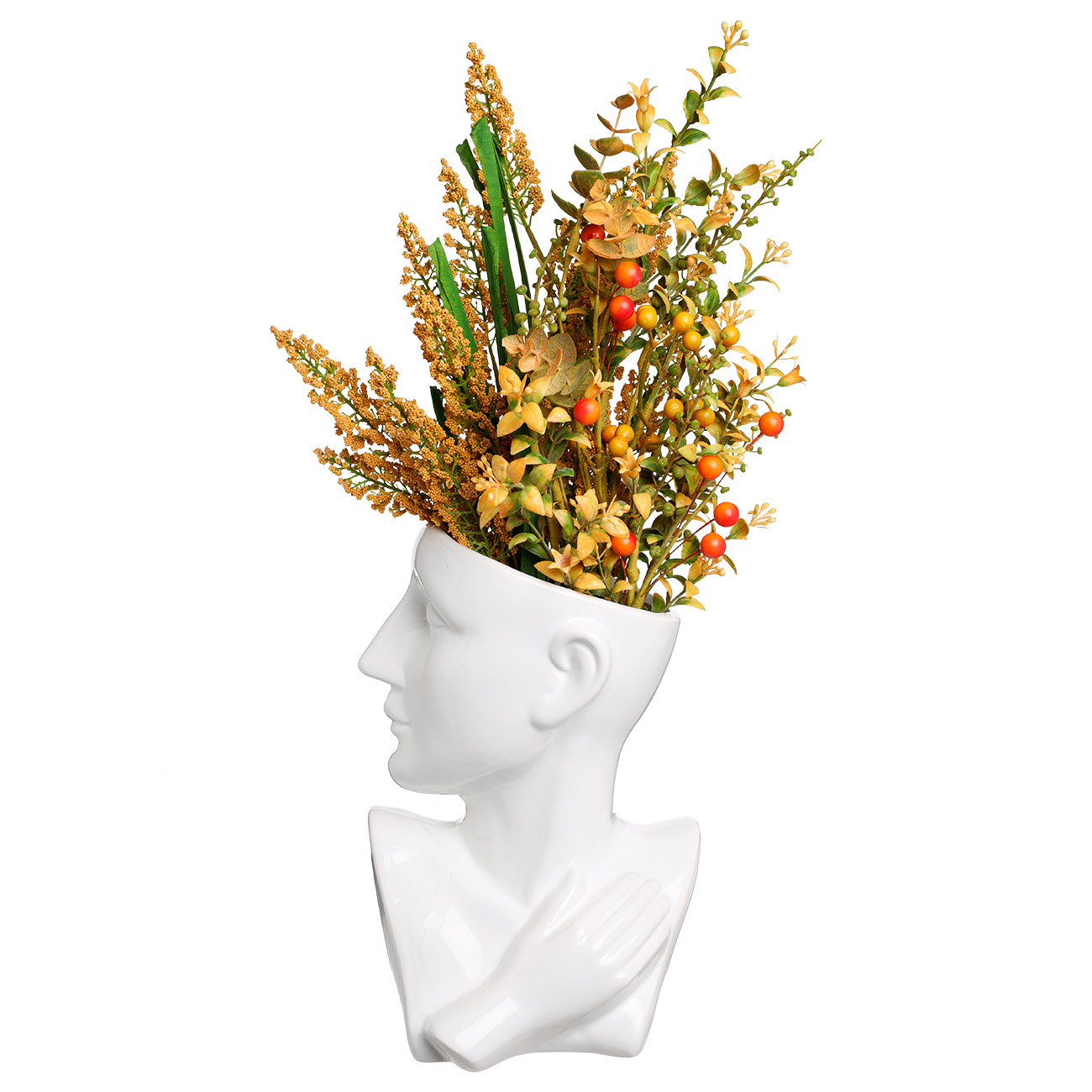Ваза для цветов, 25 см, декоративная, керамика, белая, Голова и рука, Face изображение № 4