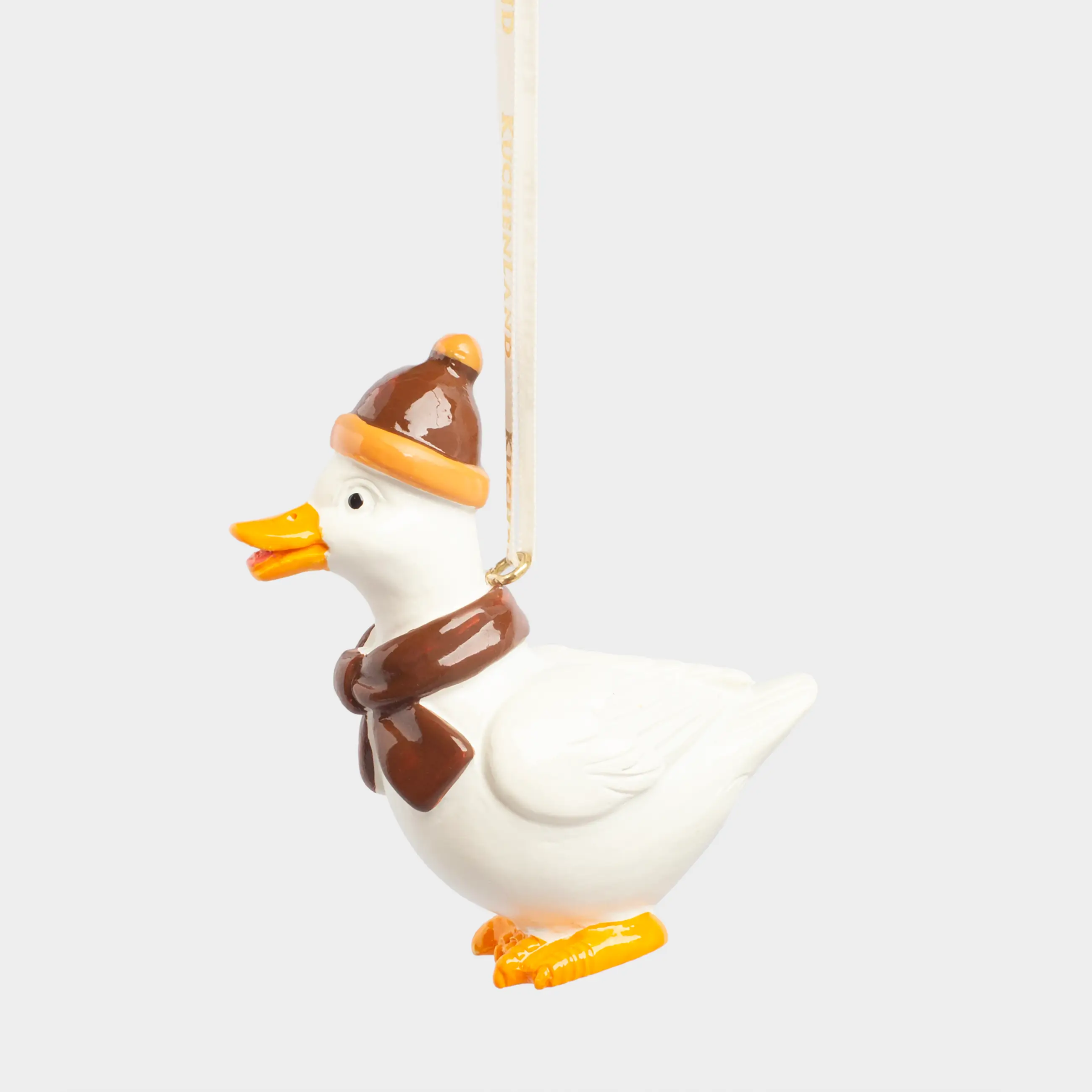 Игрушка елочная, 8 см, полирезин, молочная, Гусь в шапке и шарфе, Figure christmas