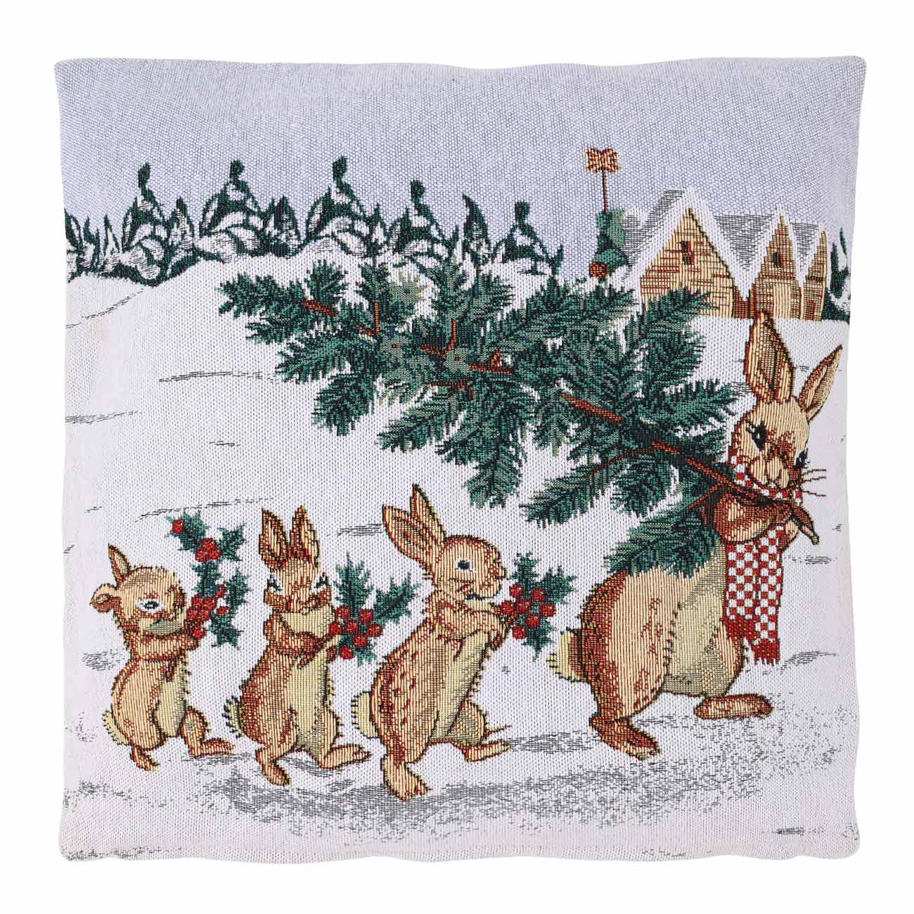 

Подушка декоративная, 45х45 см, гобелен/вельвет, Зайцы с елкой, Rabbit