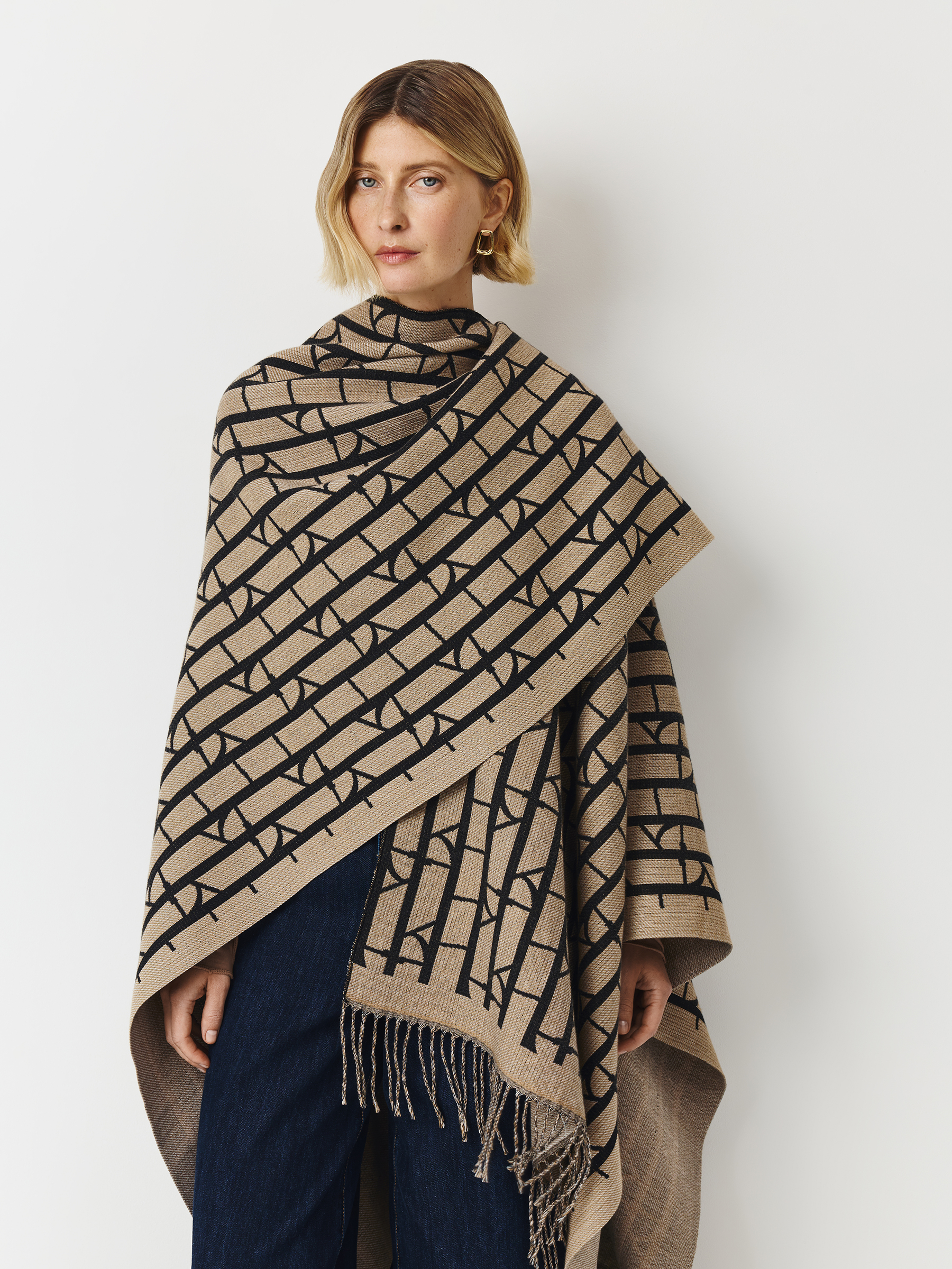 Пончо, 125х160 см, полиэстер, бежево-черное, Poncho, image-0