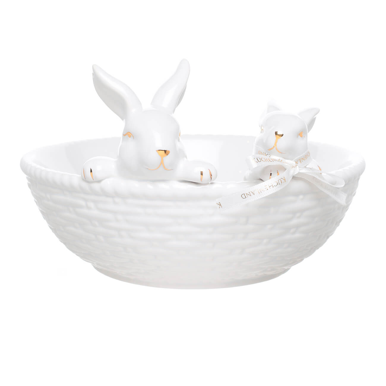 

Блюдо глубокое, 24х8 см, керамика, белое, Кролики в корзине, Easter gold