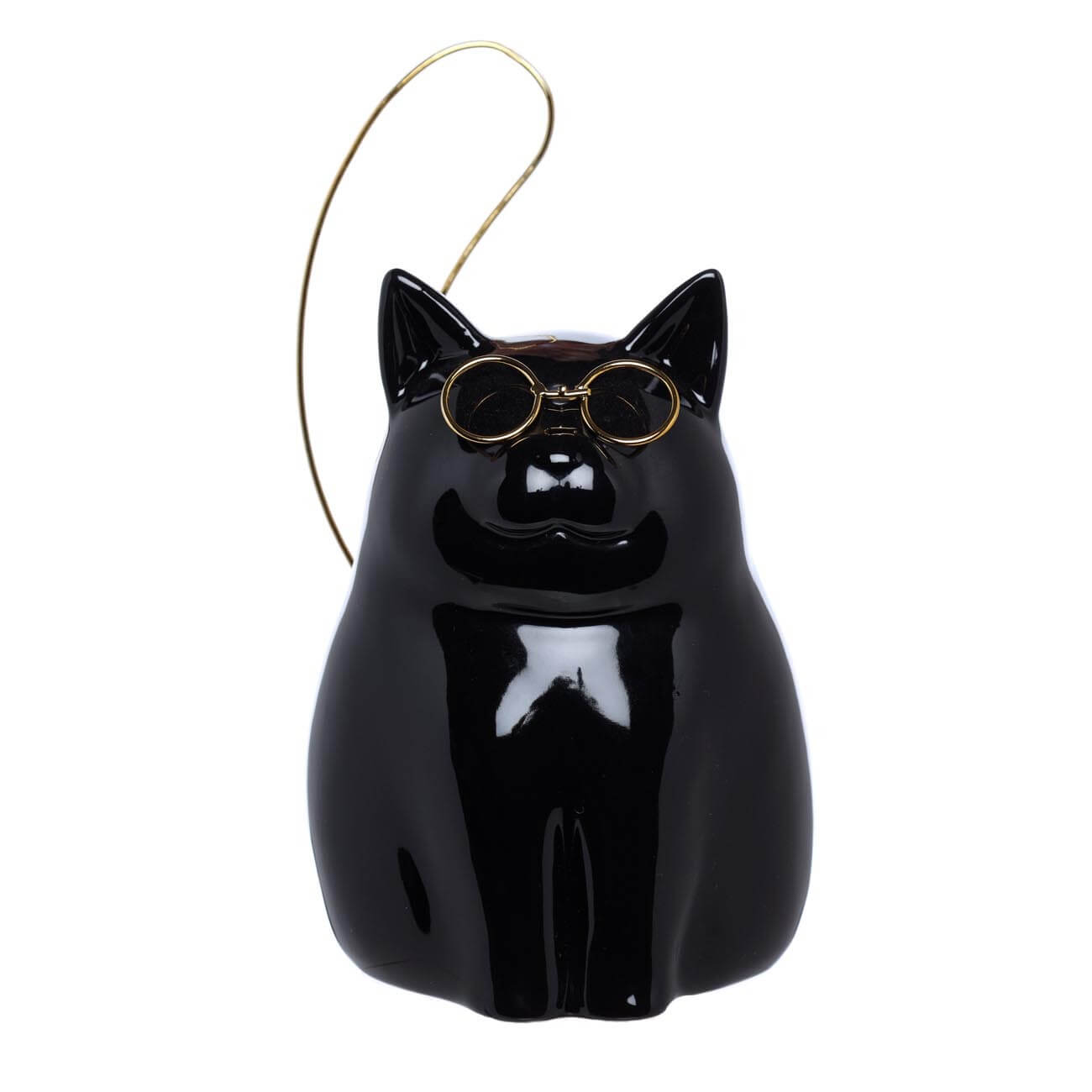 Копилка, 16 см, фарфор Р/металл, Черная кошка в очках, Cat