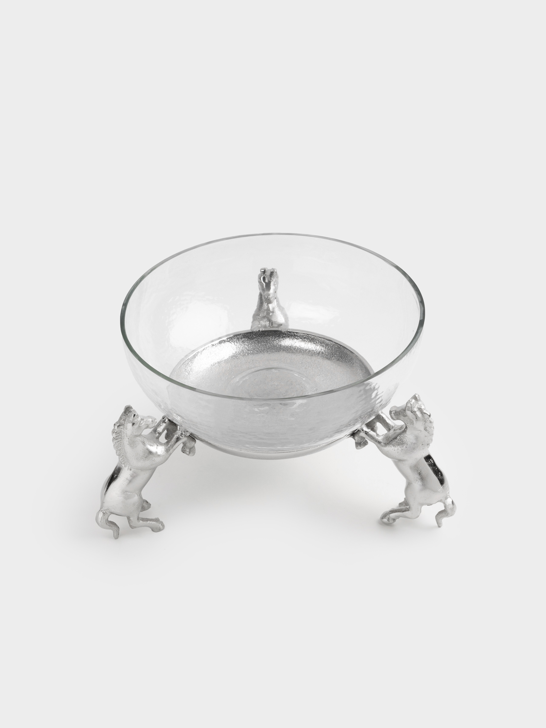 Ваза для фруктов, 25х22 см, на подставке, стекло/металл, серебристая, Кони, Horse silver, image-1