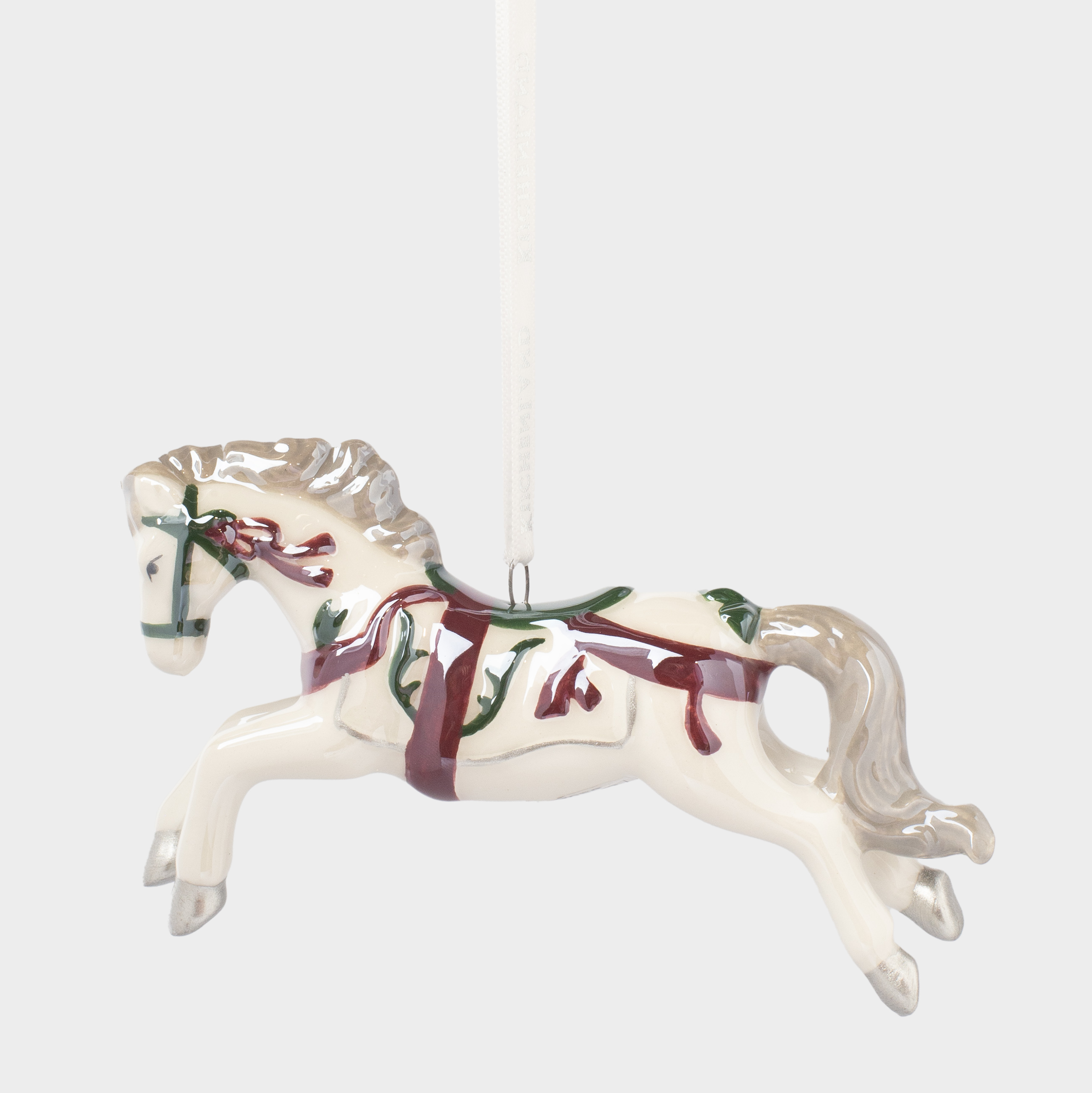 Игрушка елочная, 12 см, керамика, белая, перламутр, Лошадь, Figure christmas, image-0