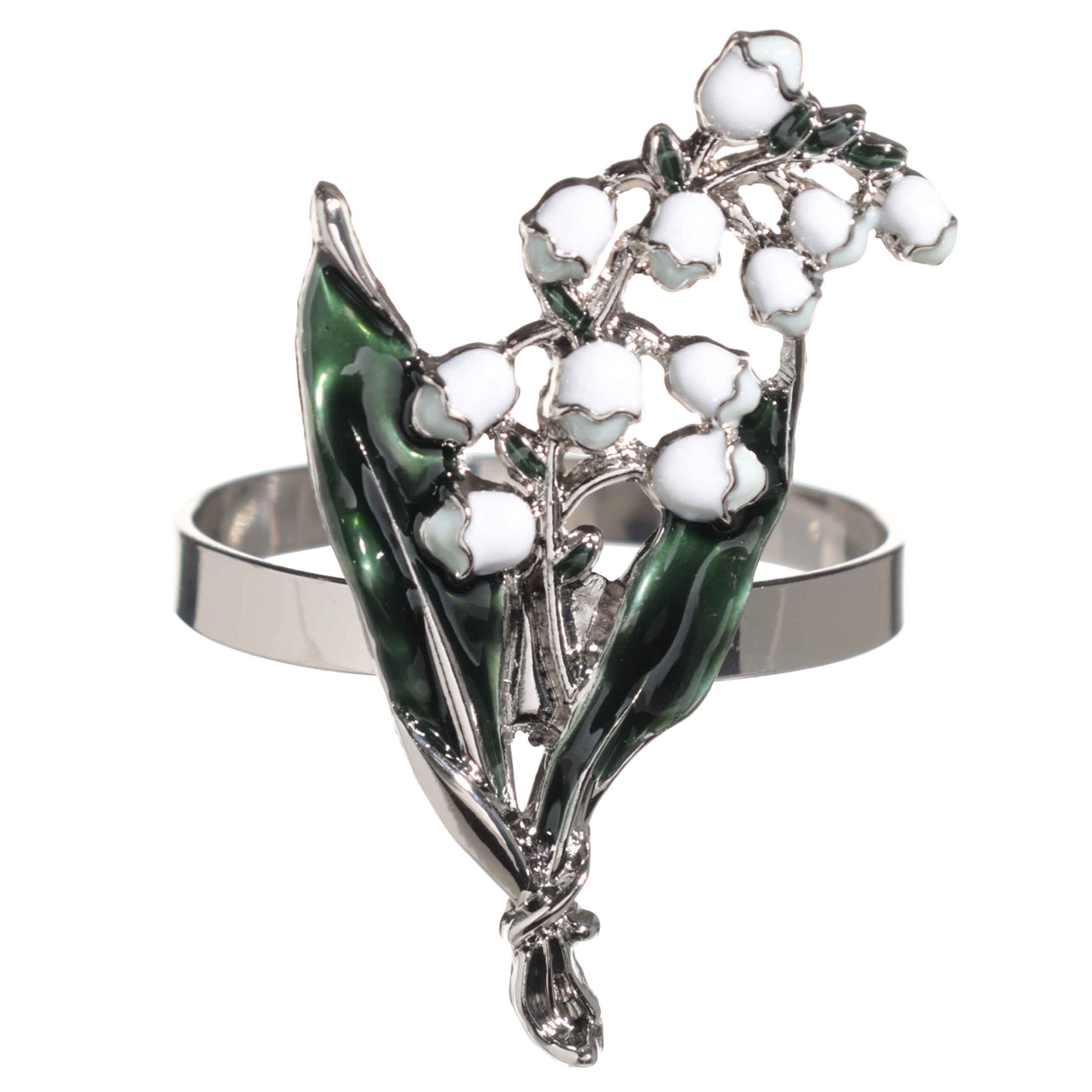 Кольцо для салфеток, 5 см, металл, зелено-серебристое, Ландыш с листьями, May-lily