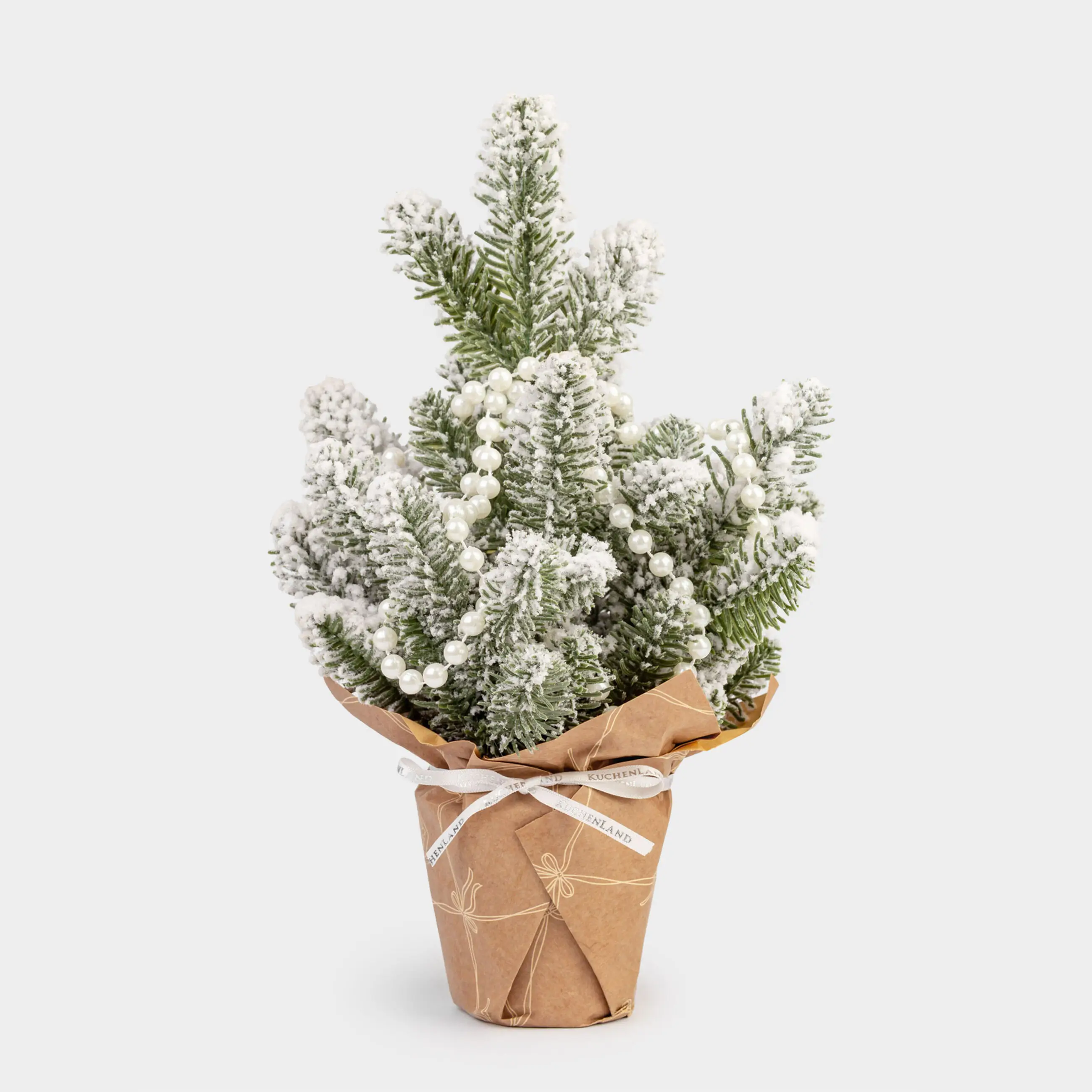 Ель искусственная, 30 см, в крафте, ПВХ, Ель в снегу с жемчугом, Snowy decor