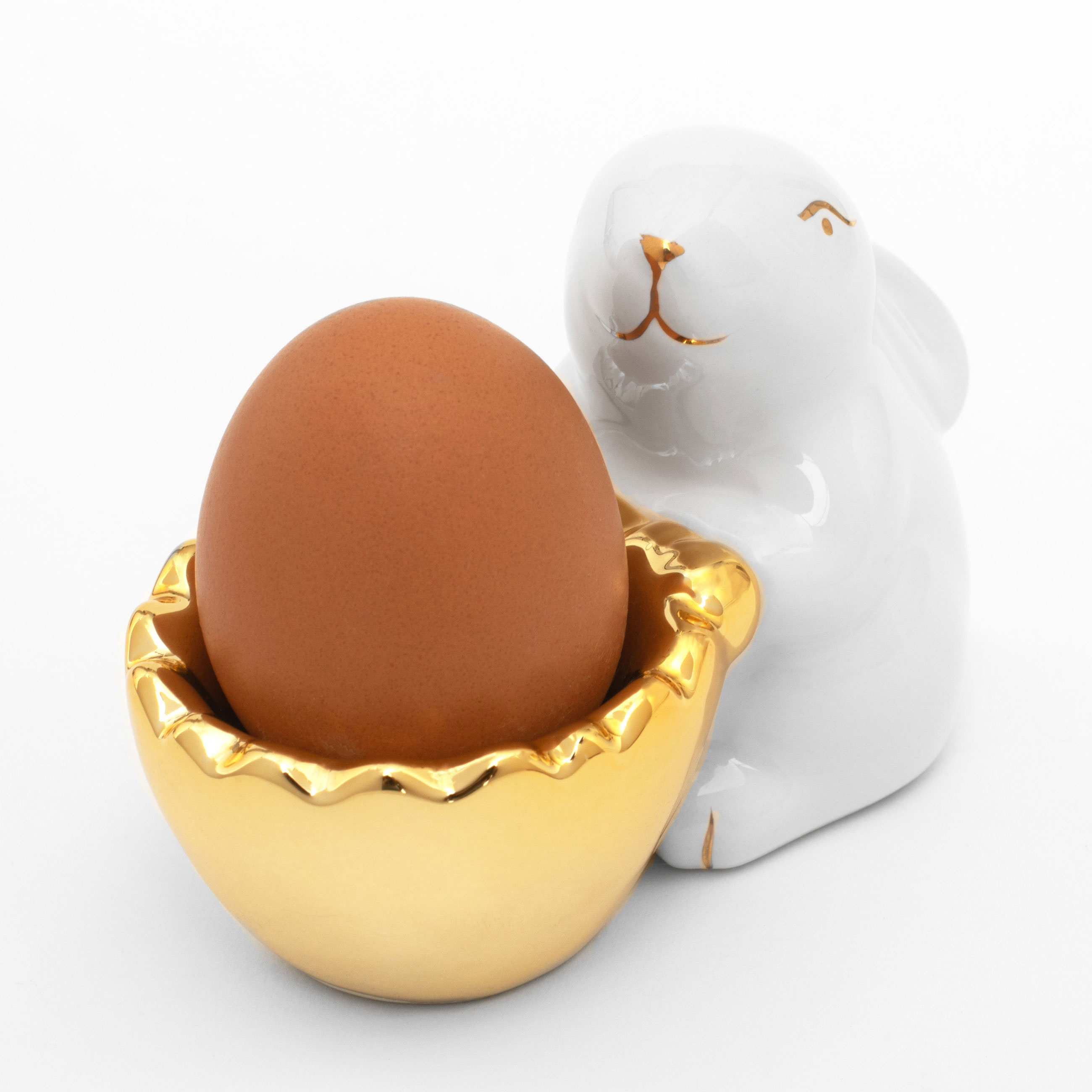 Подставка для яйца, 11 см, керамика, бело-золотистая, Кролик со скорлупой, Easter gold изображение № 4
