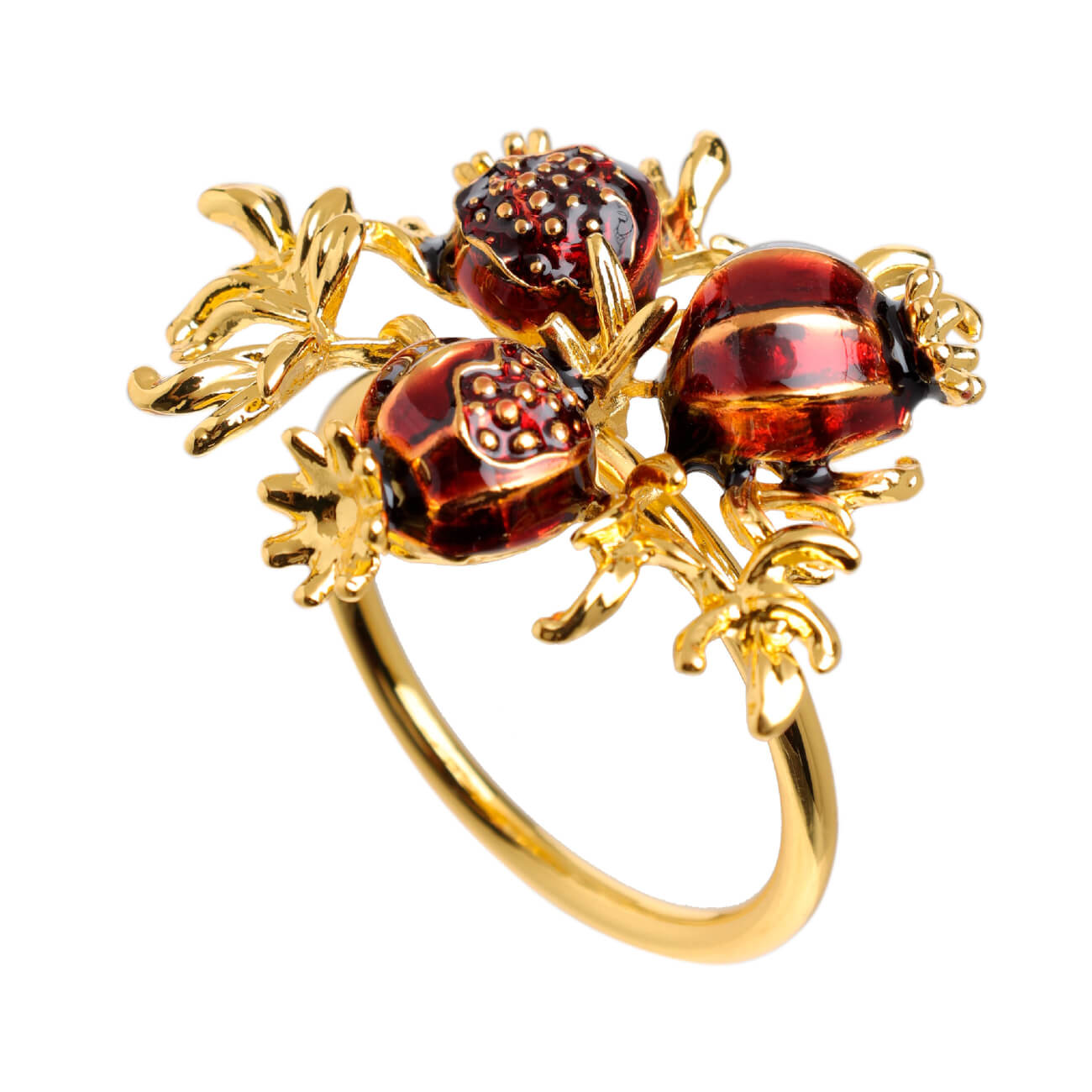 Кольцо для салфеток, 5 см, металл, золотистое, Гранаты с листьями, Pomegranate - фото 1