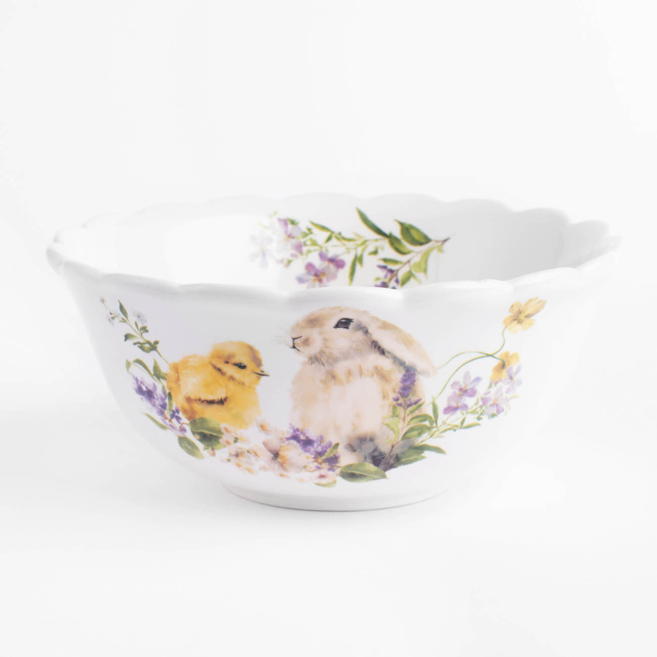 

Салатник, 15х7 см, 530 мл, керамика, белый, Кролик и цыпленок в цветах, Easter