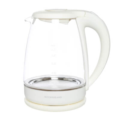 Чайник электрический, 1,7 л, 1850-2200 Вт, стекло/пластик, молочно-белый, Progress