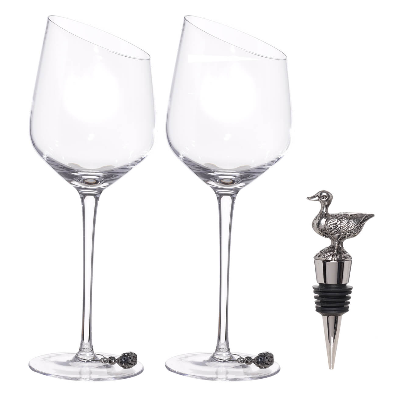 Набор для вина, 2 перс, 5 пр, бокалы/подвески/пробка, стекло/металл, Утка, Charmant изображение № 1