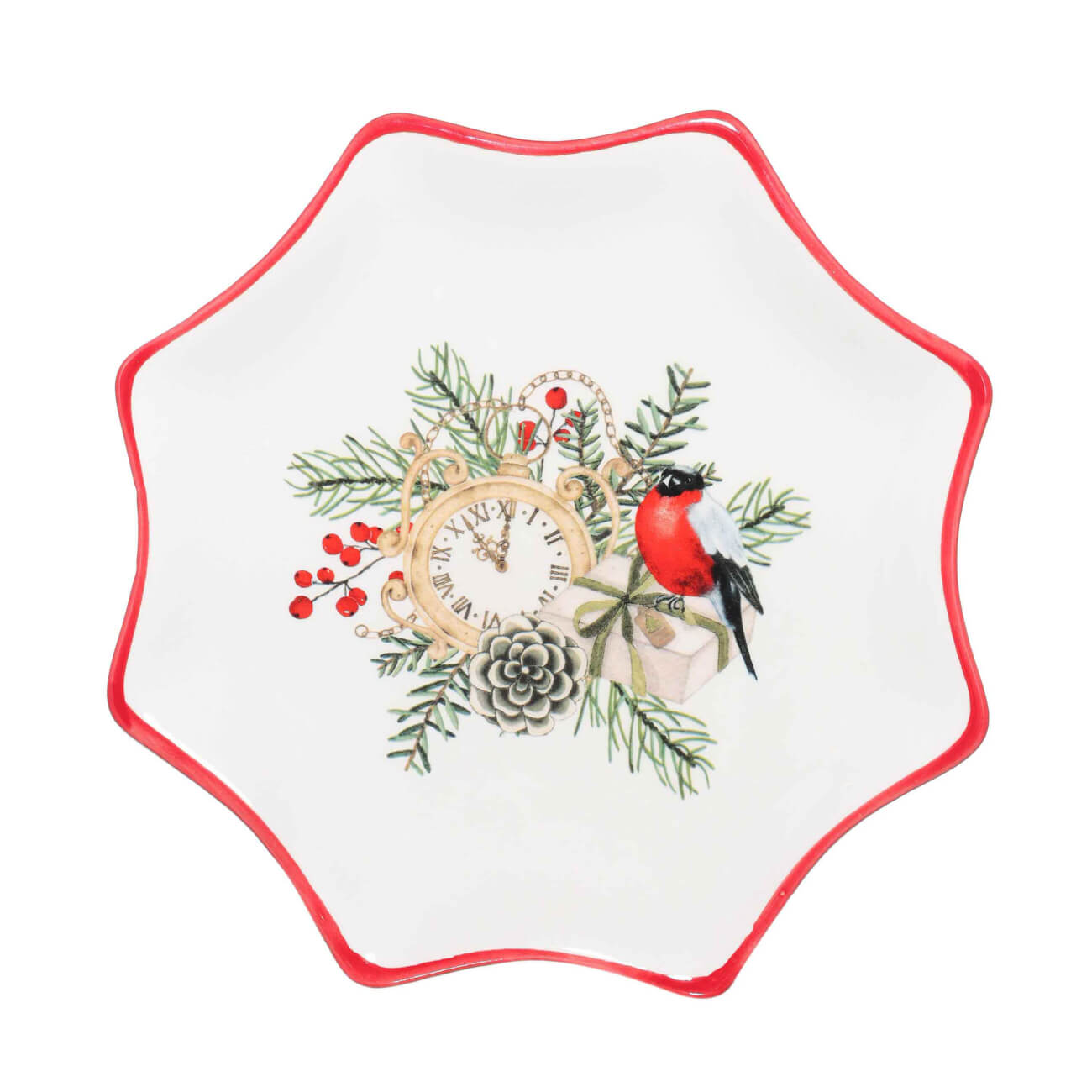 

Блюдо, 20 см, керамика, Звезда, Часы и снегирь, Christmas tree