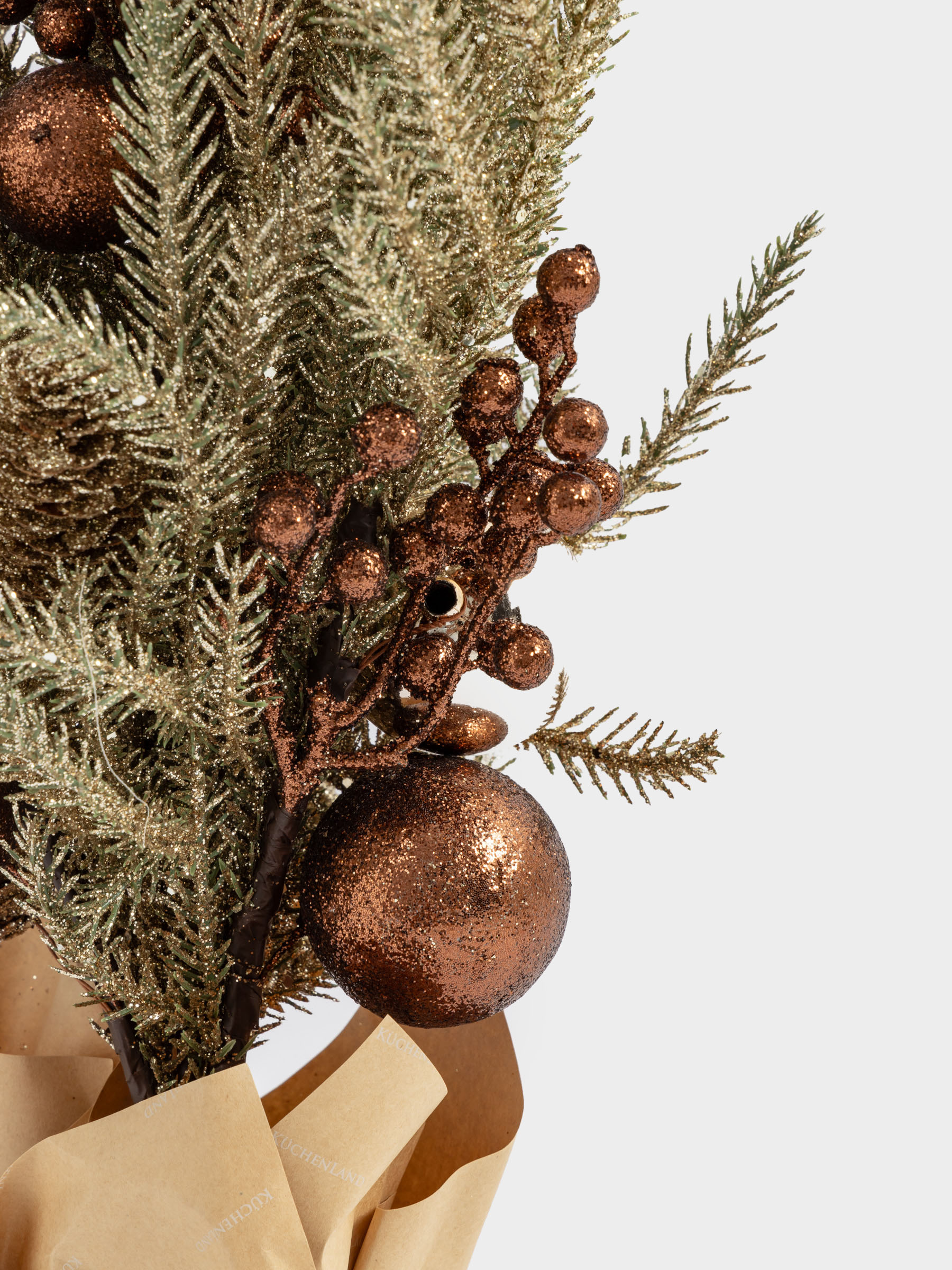 Композиция декоративная, 65 см, в крафте, пластик/пенопласт, бронзовая, Хвоя, Conifer champagne, image-3