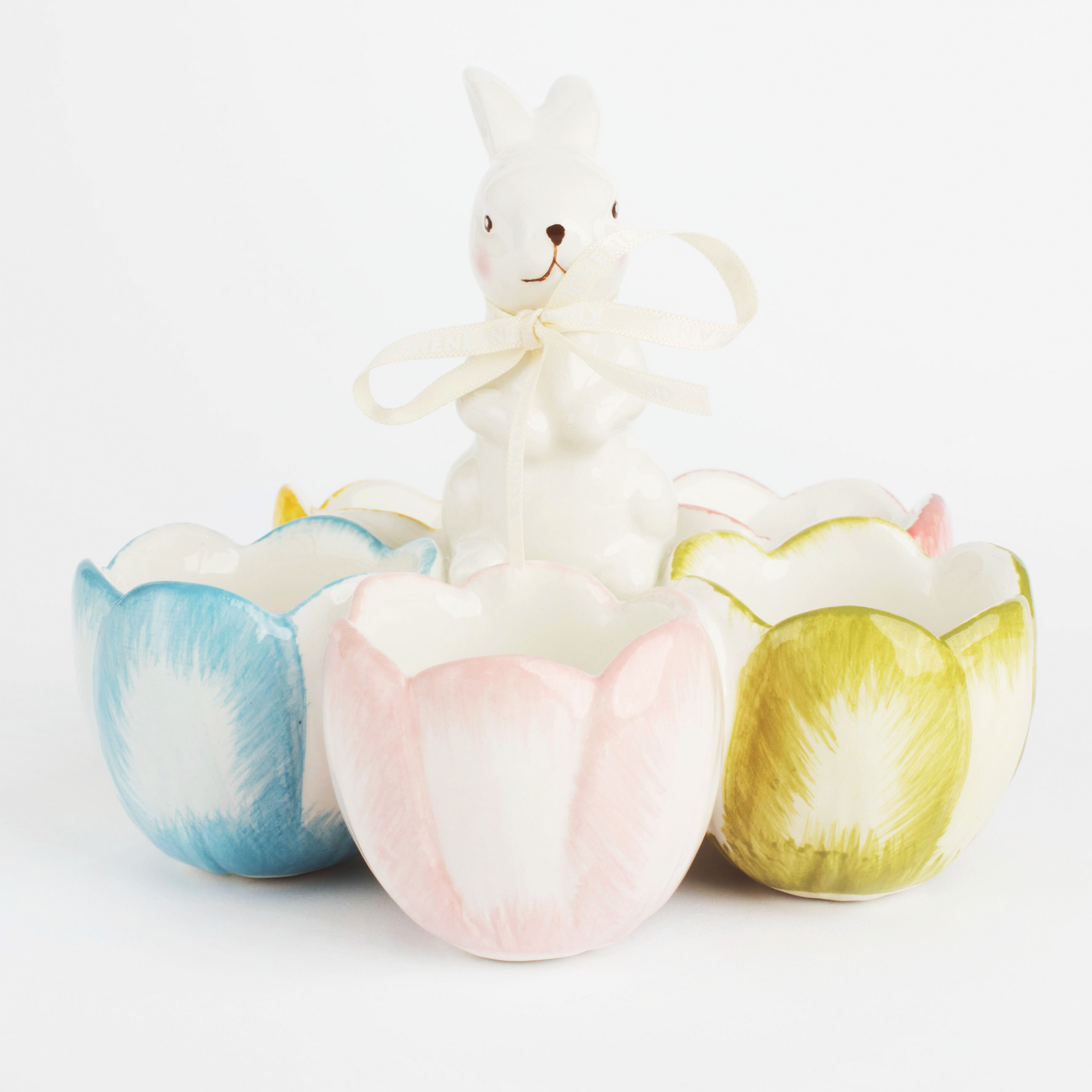 Блюдо пасхальное, 15 см, 5 отд, керамика, белая, Крольчиха в тюльпанах, Easter