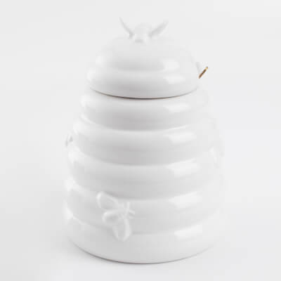 Банка для меда, 650 мл, с ложкой, керамика/сталь, молочная, Пчелы, Honey ,image-0