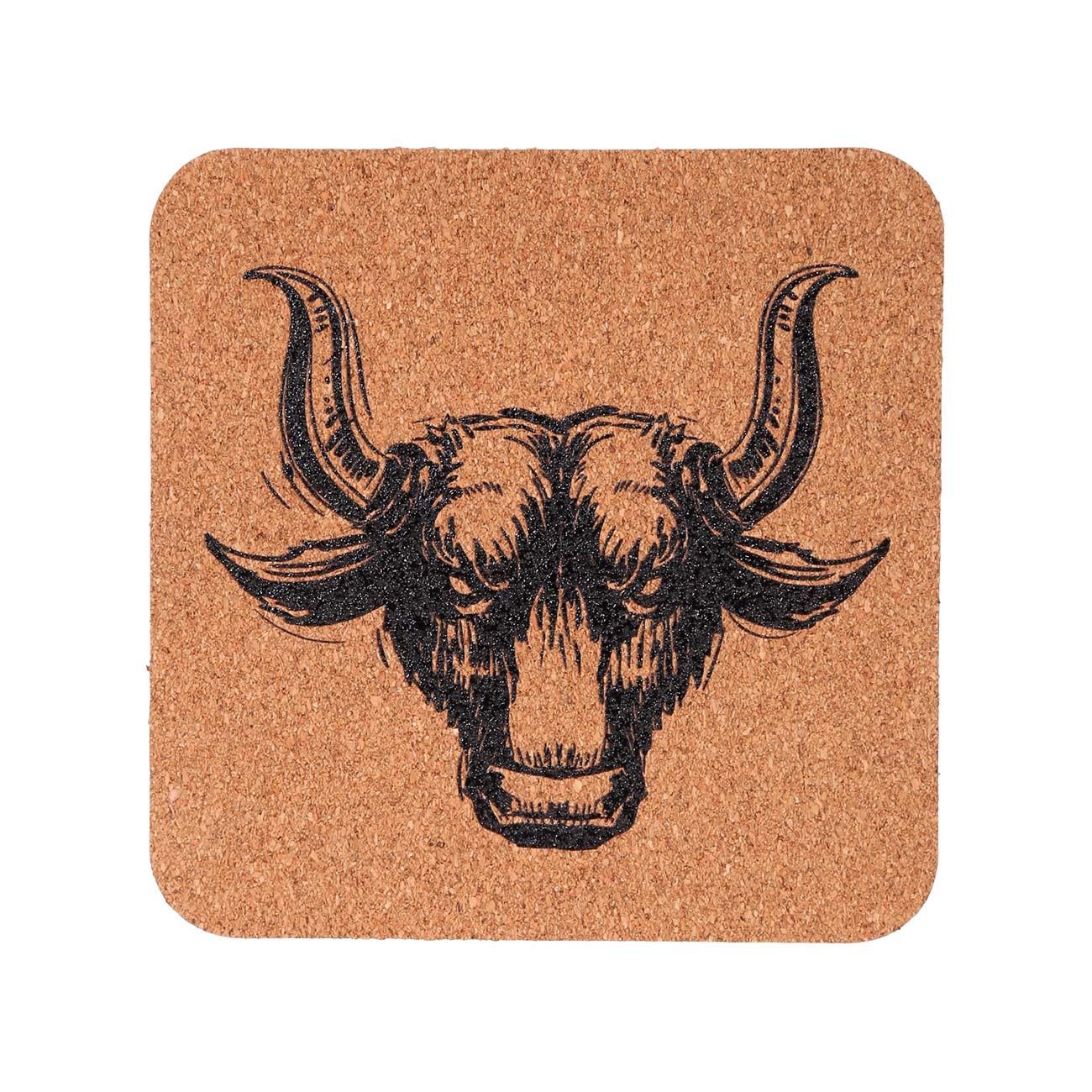 

Подставка под кружку, 11 см, пробка, квадратная, Черный бык, Bull