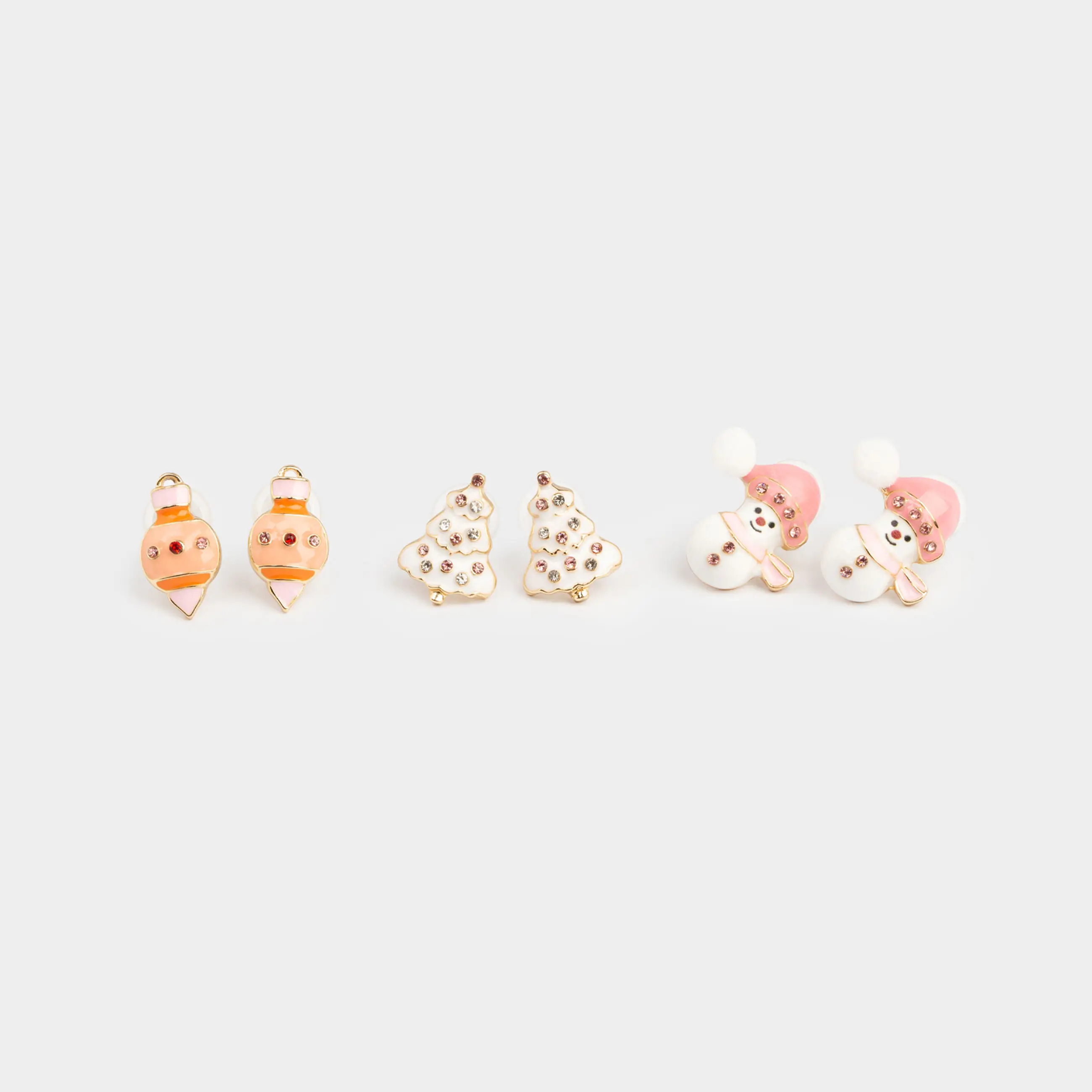 Серьги-пусеты, 2 см, 6 шт, детские, металл/стразы, Новогодние атрибуты, Jewelry christmas