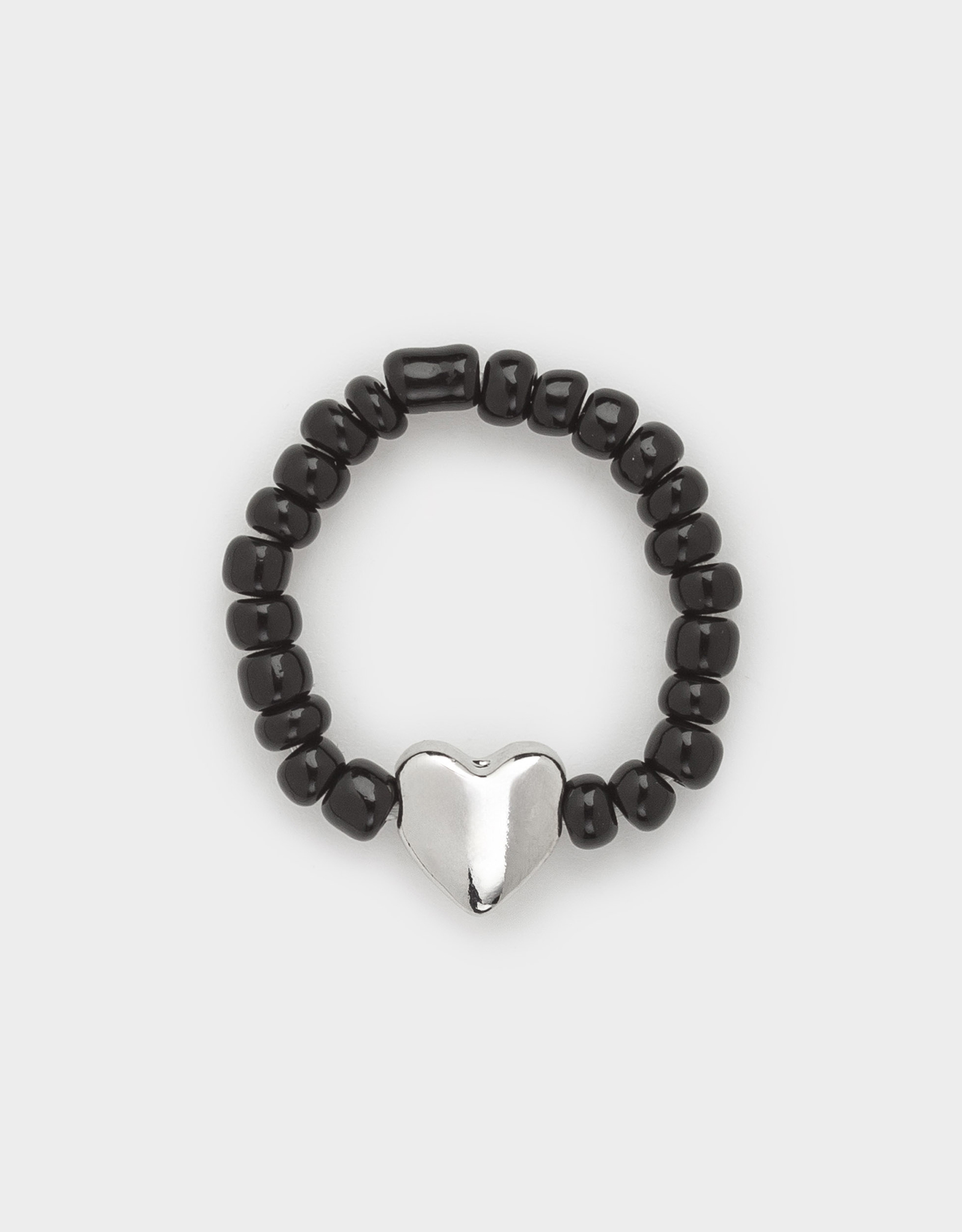 Кольцо, р. S-M, единый размер, стекло/металл, черное, Сердце, Jewelry black