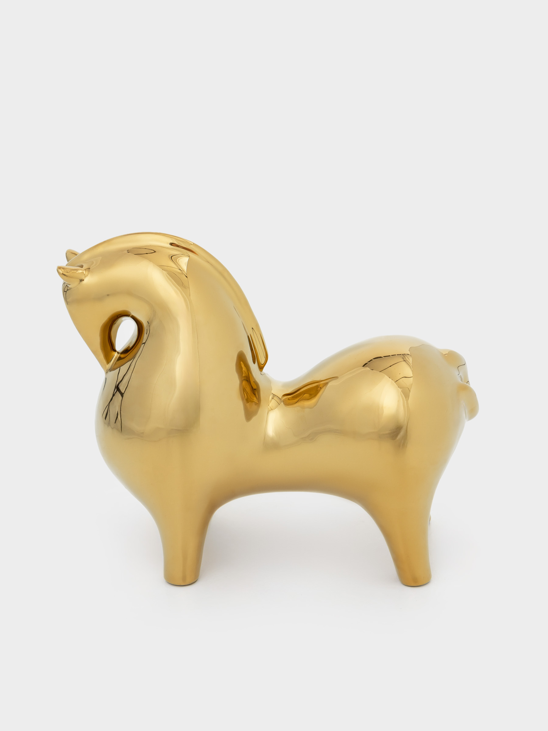 Статуэтка, 31х27 см, керамика, золотистая, Конь, Horse gold, image-0