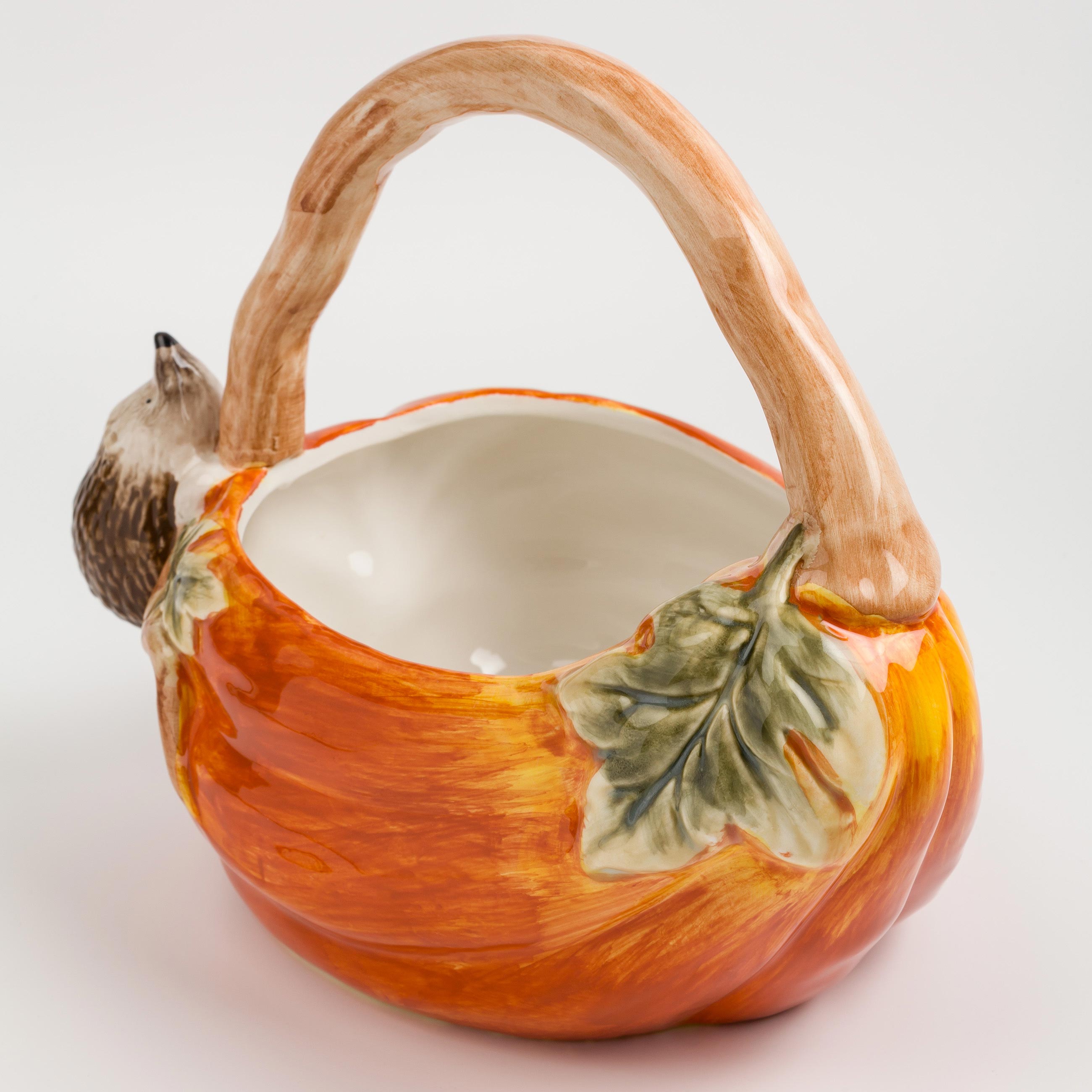 Конфетница, 27х22 см, с ручкой, керамика, оранжевая, Еж на тыкве, Forest symphony, image-3