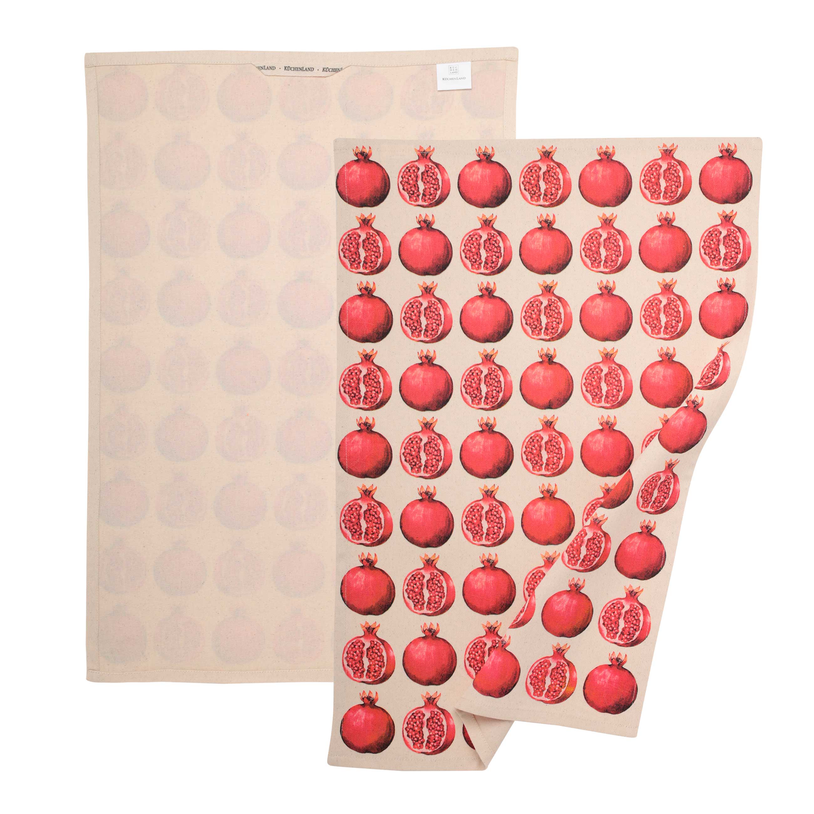 Полотенце кухонное, 40x60 см, 3 шт, хлопок, бежевое/красное, Гранаты, Pomegranate