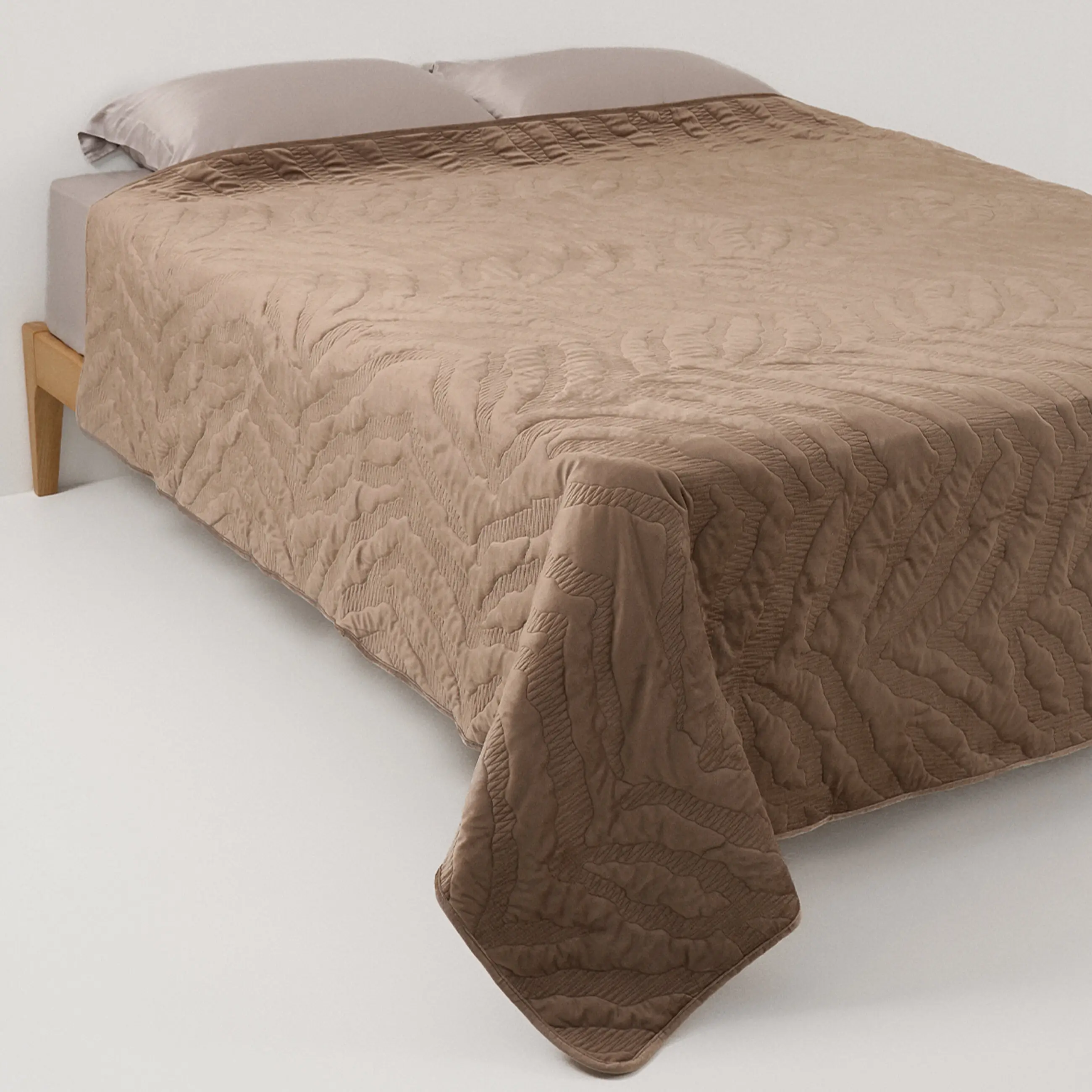Покрывало, 220х240 см, стеганое, вельвет/микрофибра, коричневое, Stitch velvet