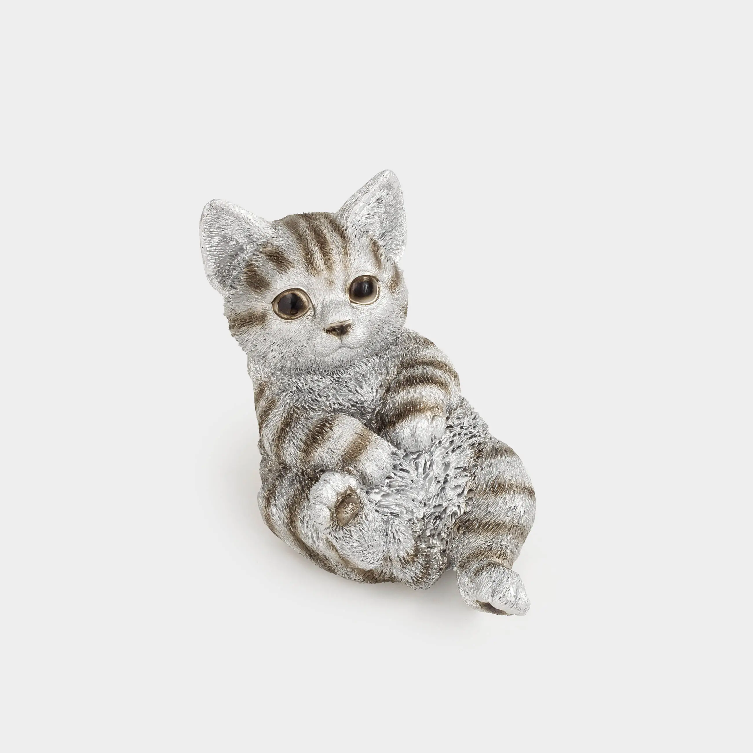 Статуэтка, 12 см, полирезин, серебристая, Котенок лежит, Cat