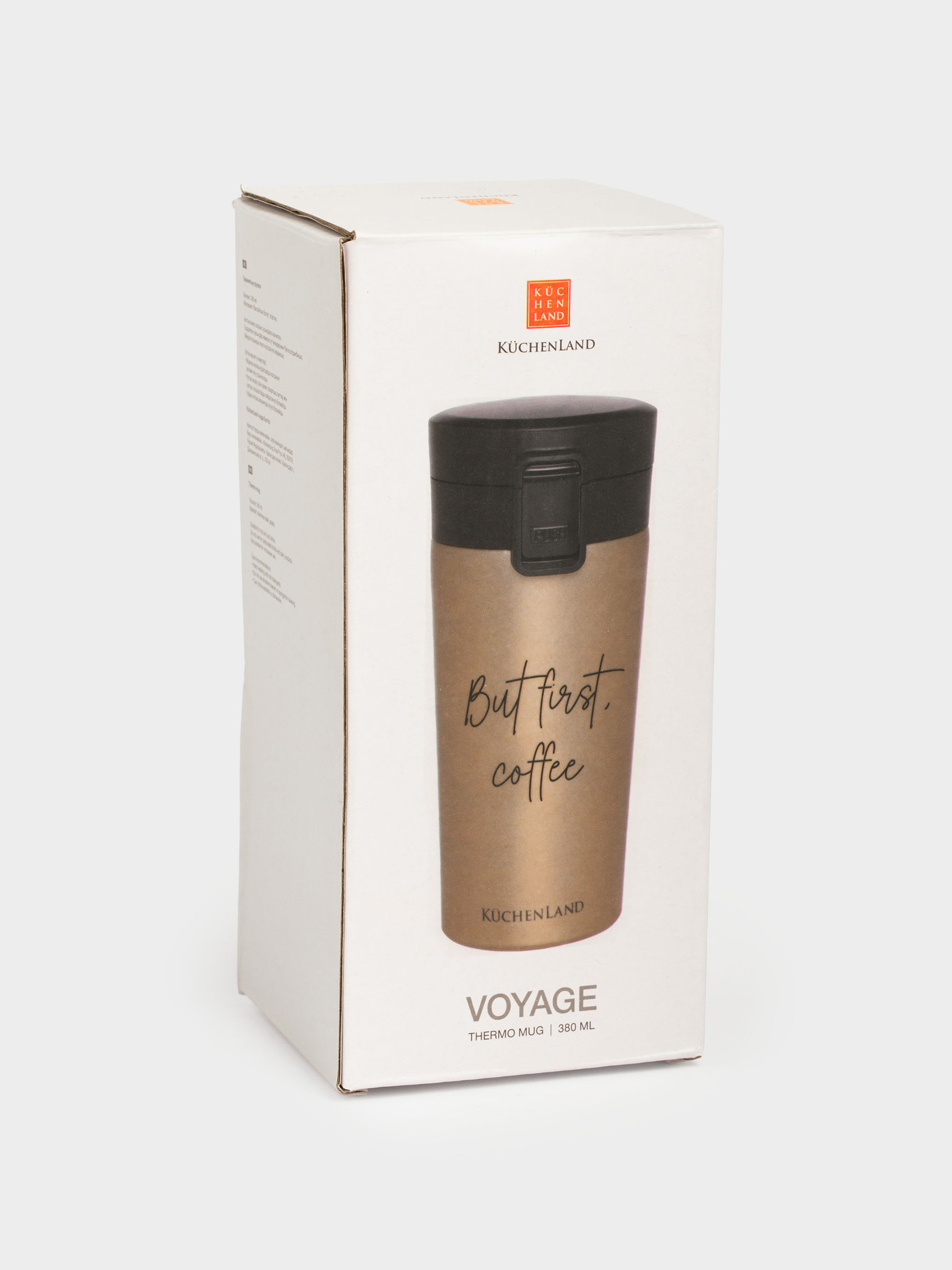 Термокружка, 380 мл, сталь/пластик, золотистая, матовая, But first, cofee, Voyage, image-5
