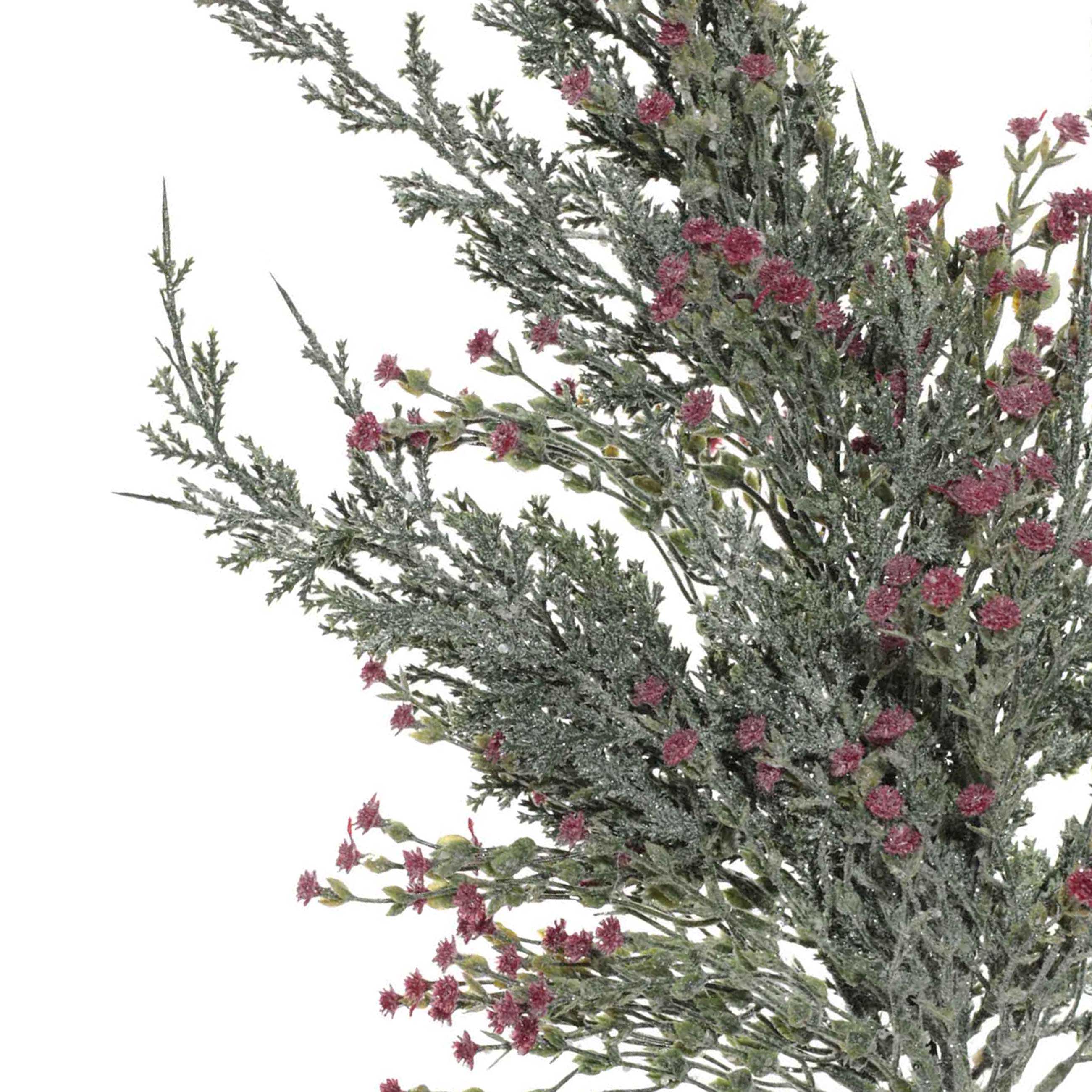 Ветка декоративная, 71 см, пластик, Хвоя с малиновыми цветами, Conifer decor