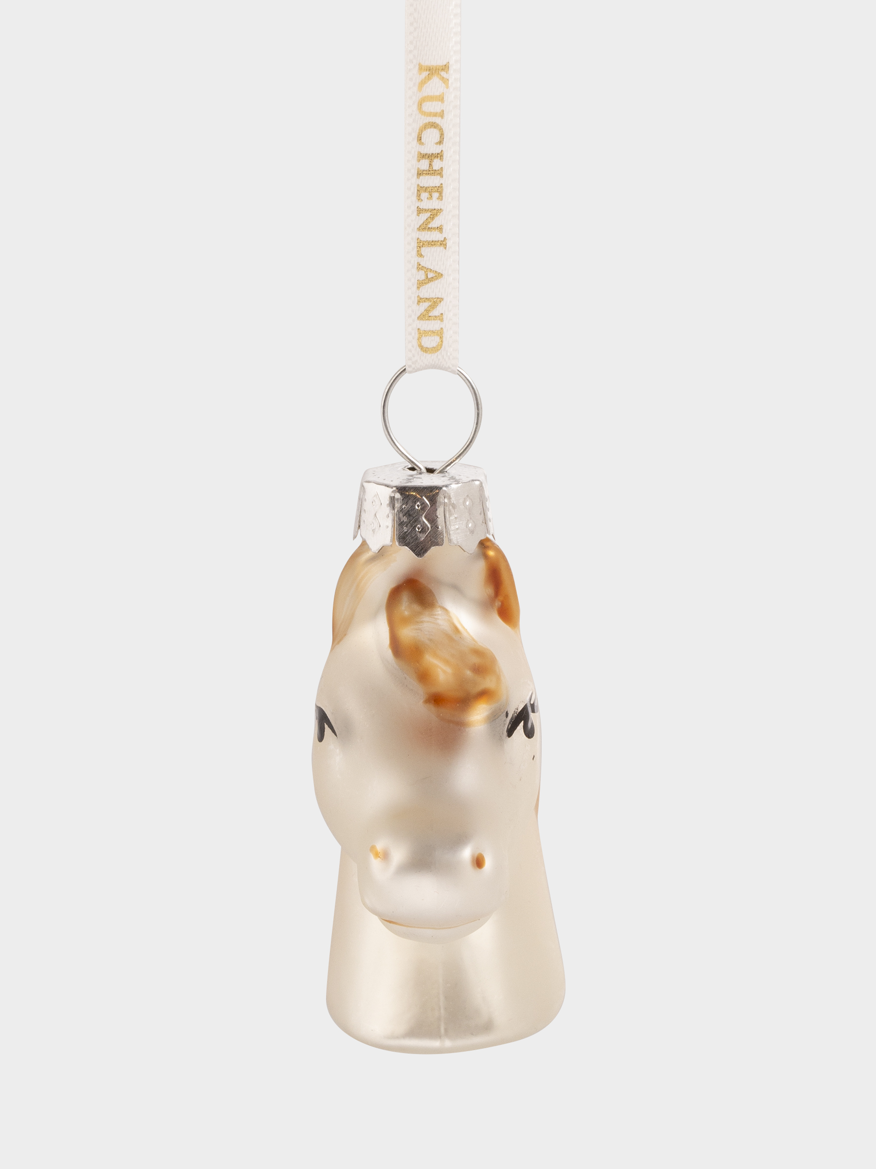 Игрушка елочная, 4 см, стекло, золотисто-бежевая, Голова лошади, Figure horse, image-1