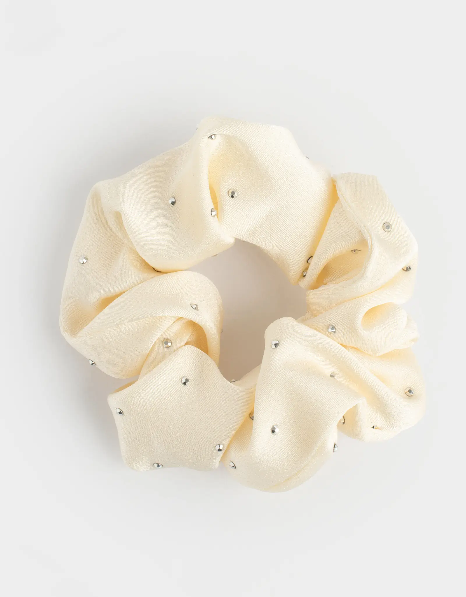 Резинка для волос, 8 см, со стразами, полиэстер, молочная, Silk