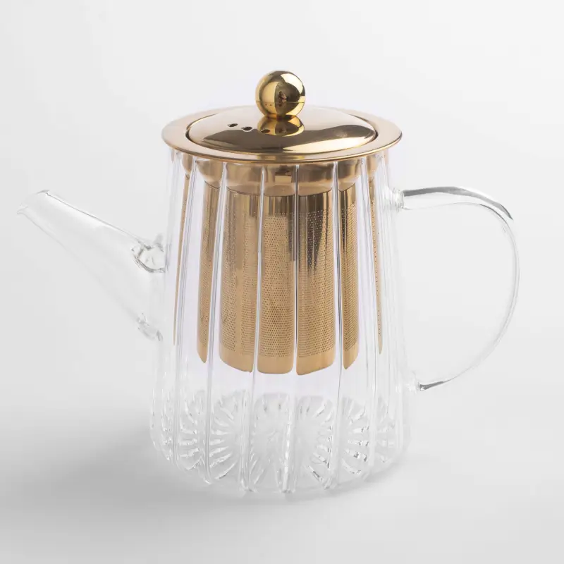 Чайник заварочный, 600 мл, стекло Б/сталь, золотистый, Camellia gold ,image-0
