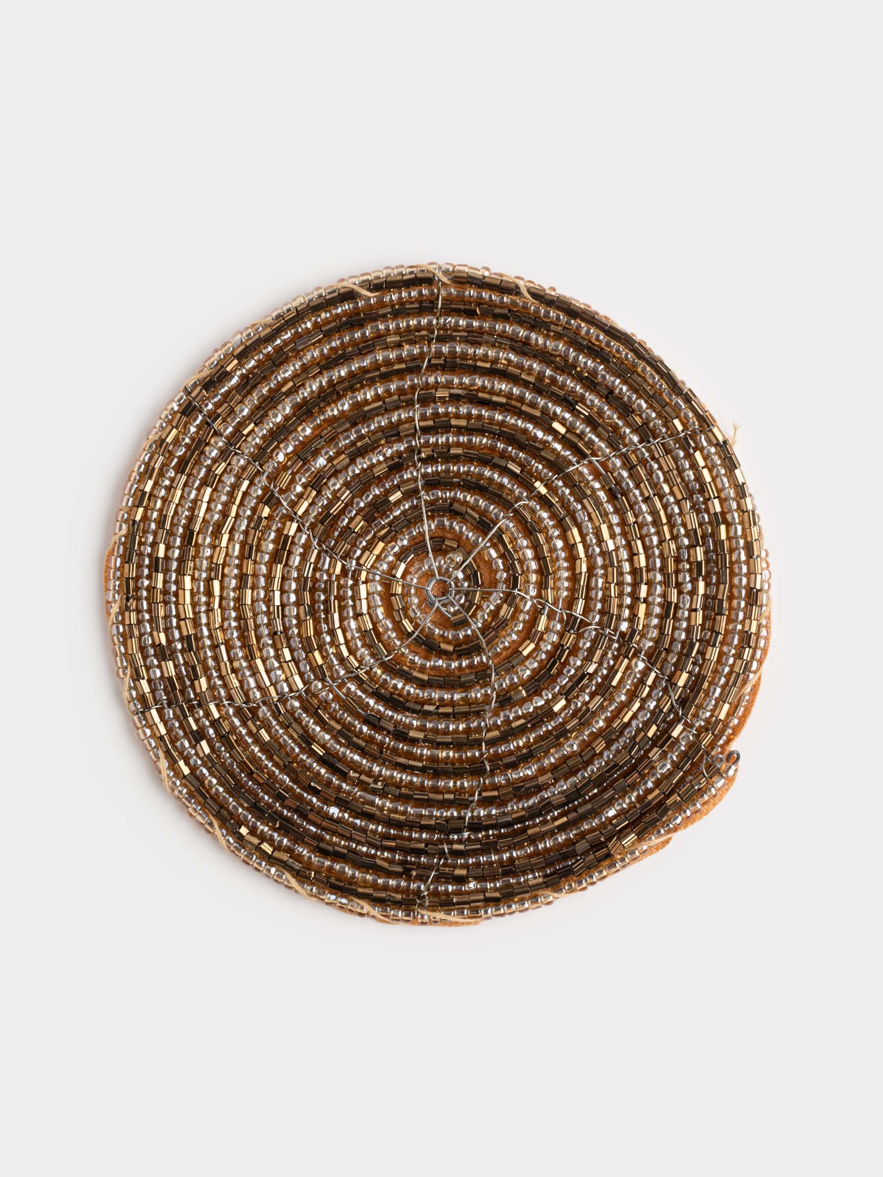 Подставка под кружку, 10 см, 2 шт, круглая, бисер, золотистая, Shiny beads