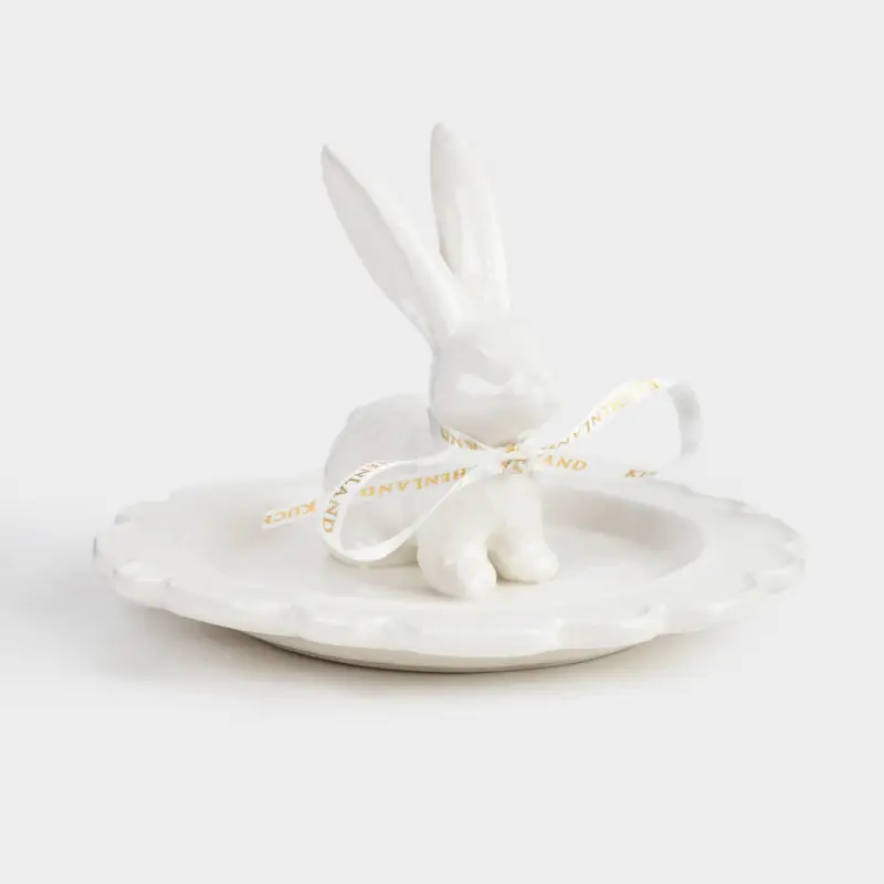 Держатель для украшений, 13х9 см, керамика, белый, Кролик, Easter gold
