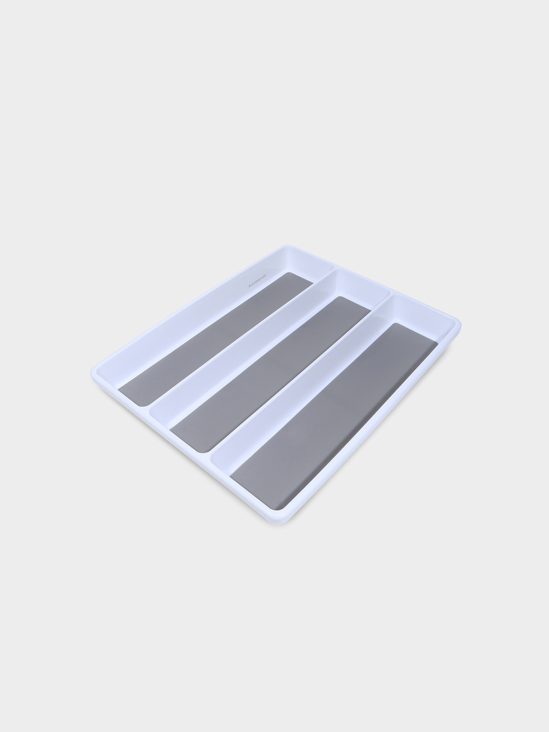 Лоток для кухонных принадлежностей, 40х33 см, 3 отд, пластик/каучук, бело-серый, Non-slip, image-1