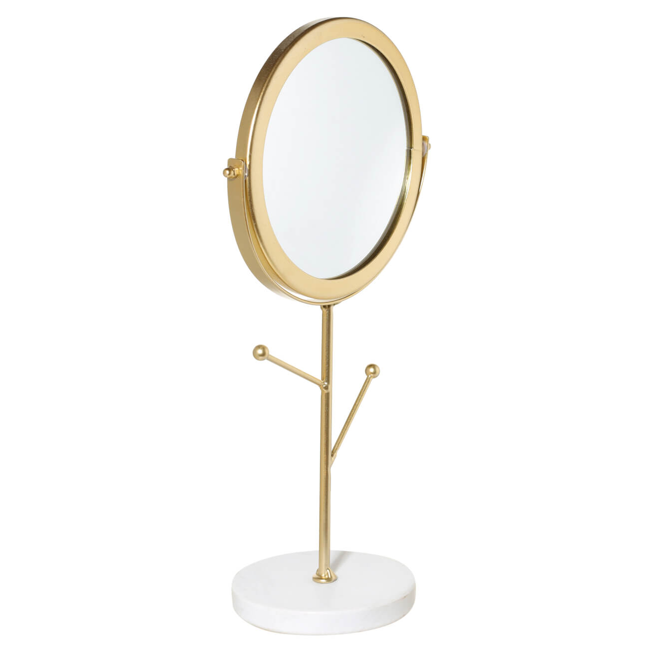 Зеркало настольное, 30 см, на ножке, с держателями для украшений, металл, золотистое, Maniera изображение № 1
