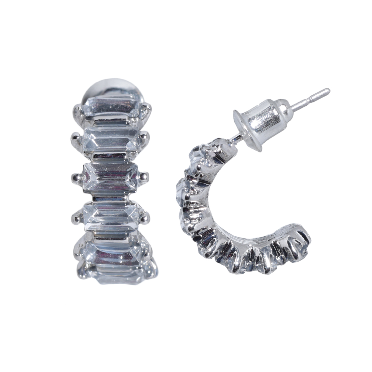 Серьги-пусеты, 1 см, 2 шт, металл/акрил, серебристые, Кристаллы, Jewelry crystal