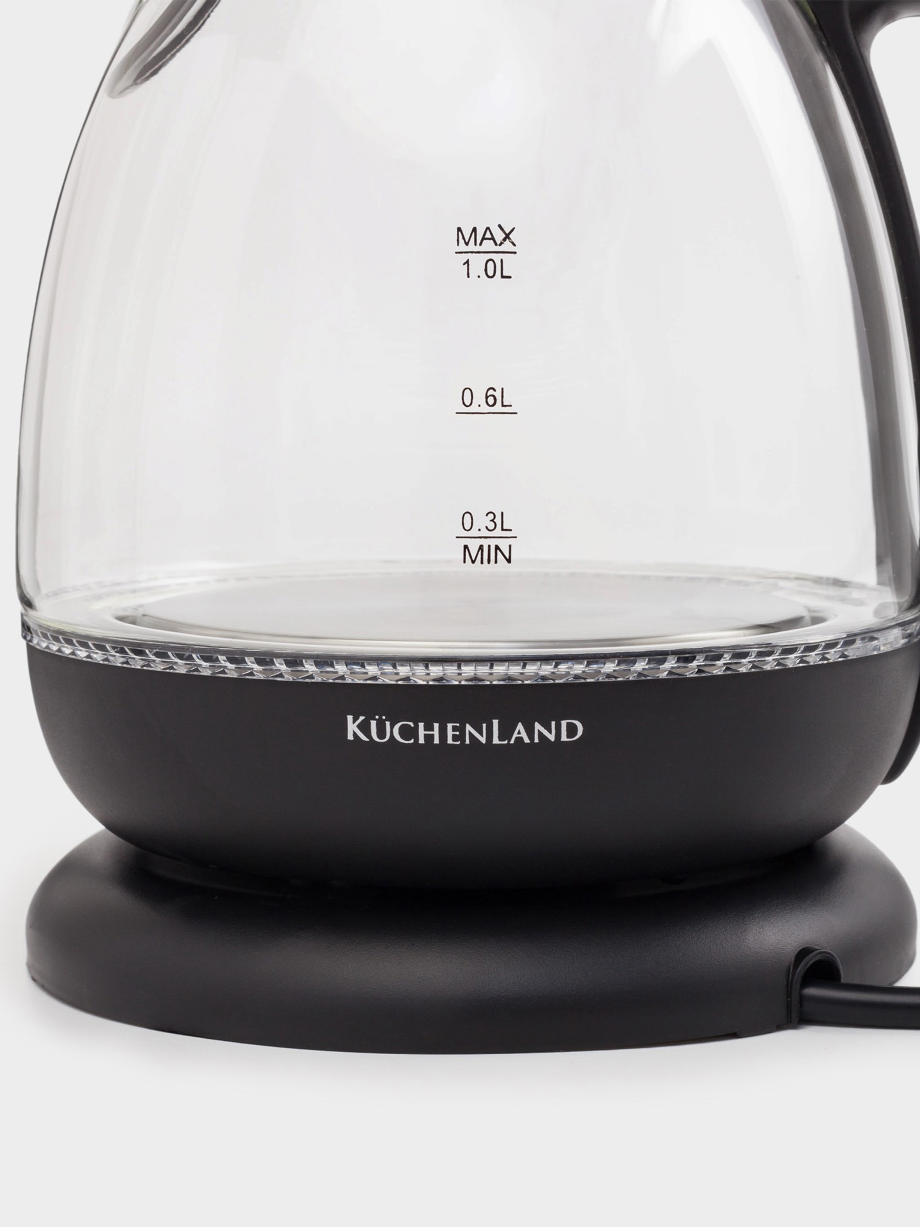 Чайник электрический, 1 л, 900-1100 Вт, стекло Б/пластик, с подсветкой, черный, Progress plus, image-5