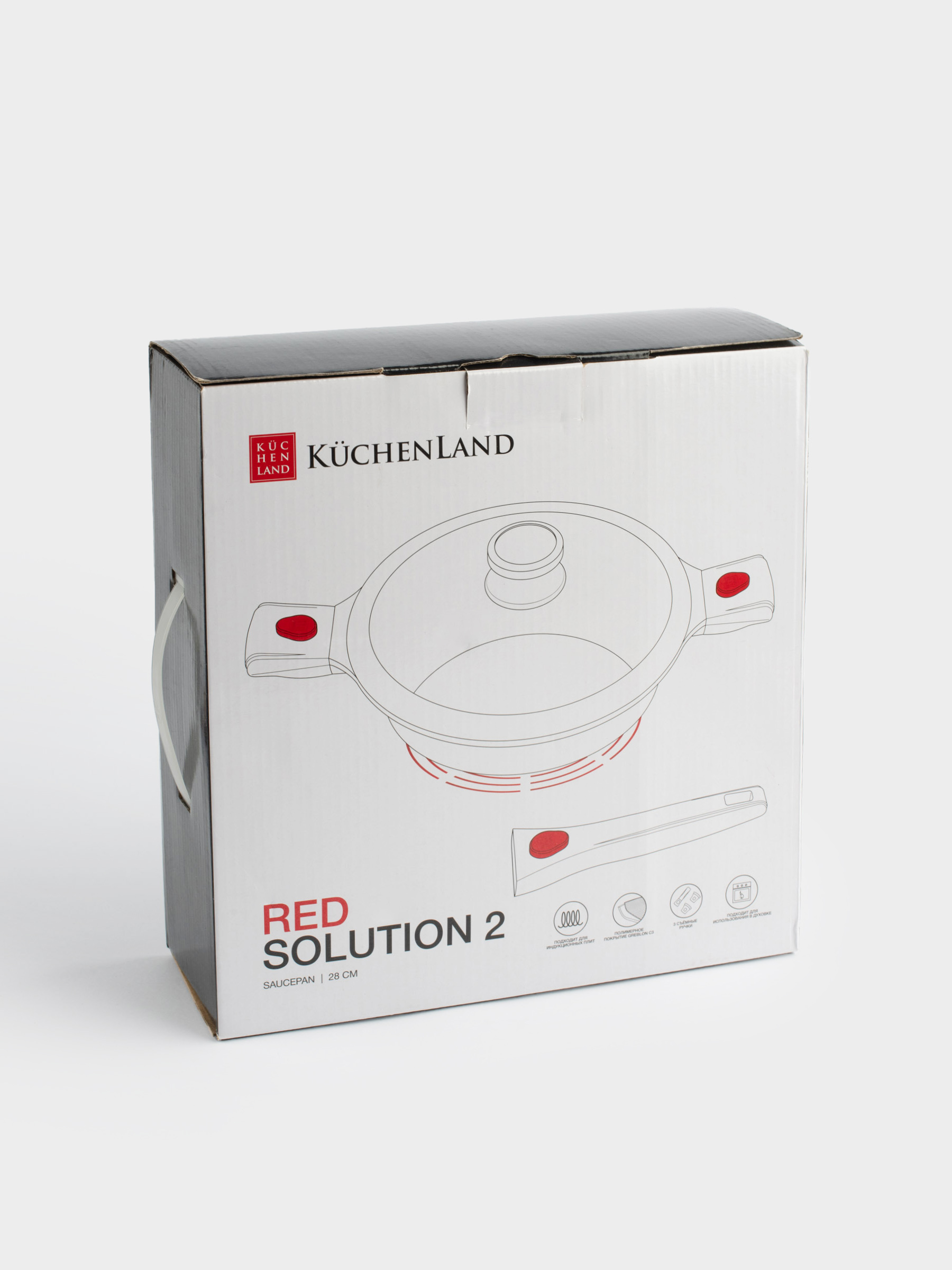 Сотейник, 28 см, с крышкой, 3 съемные ручки, с покрытием, алюминий, Solution Red 2, image-9