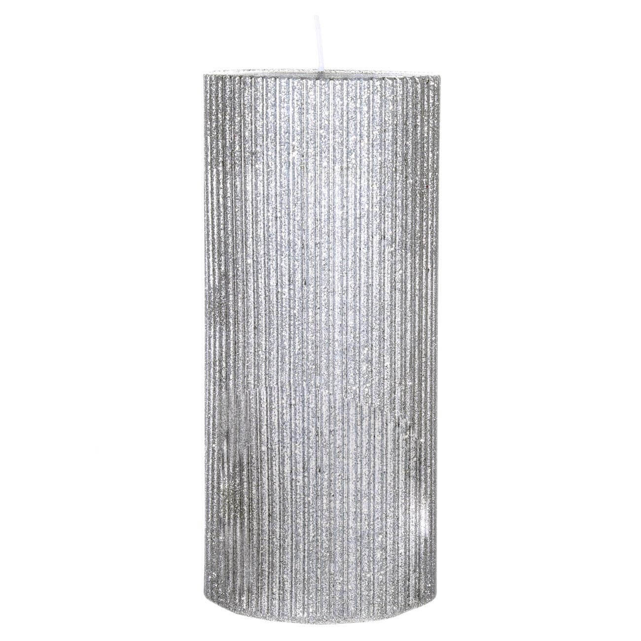 Свеча, 15 см, цилиндрическая, серебристая с блестками, Грани, Metallic glow изображение № 1