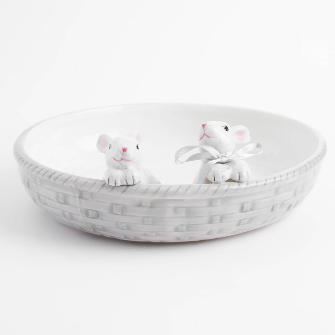 

Салатник декоративный, 26х5 см, 1,3 л, керамика, серо-молочное, Кролики, Pure Easter