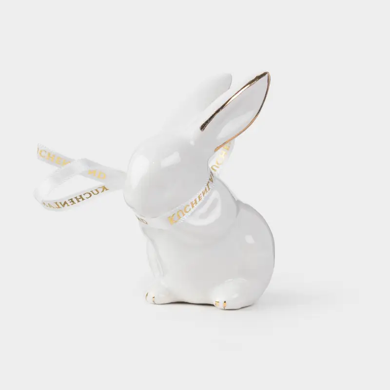 Статуэтка, 7 см, керамика, бело-золотистая, Кролик, Easter gold ,image-0