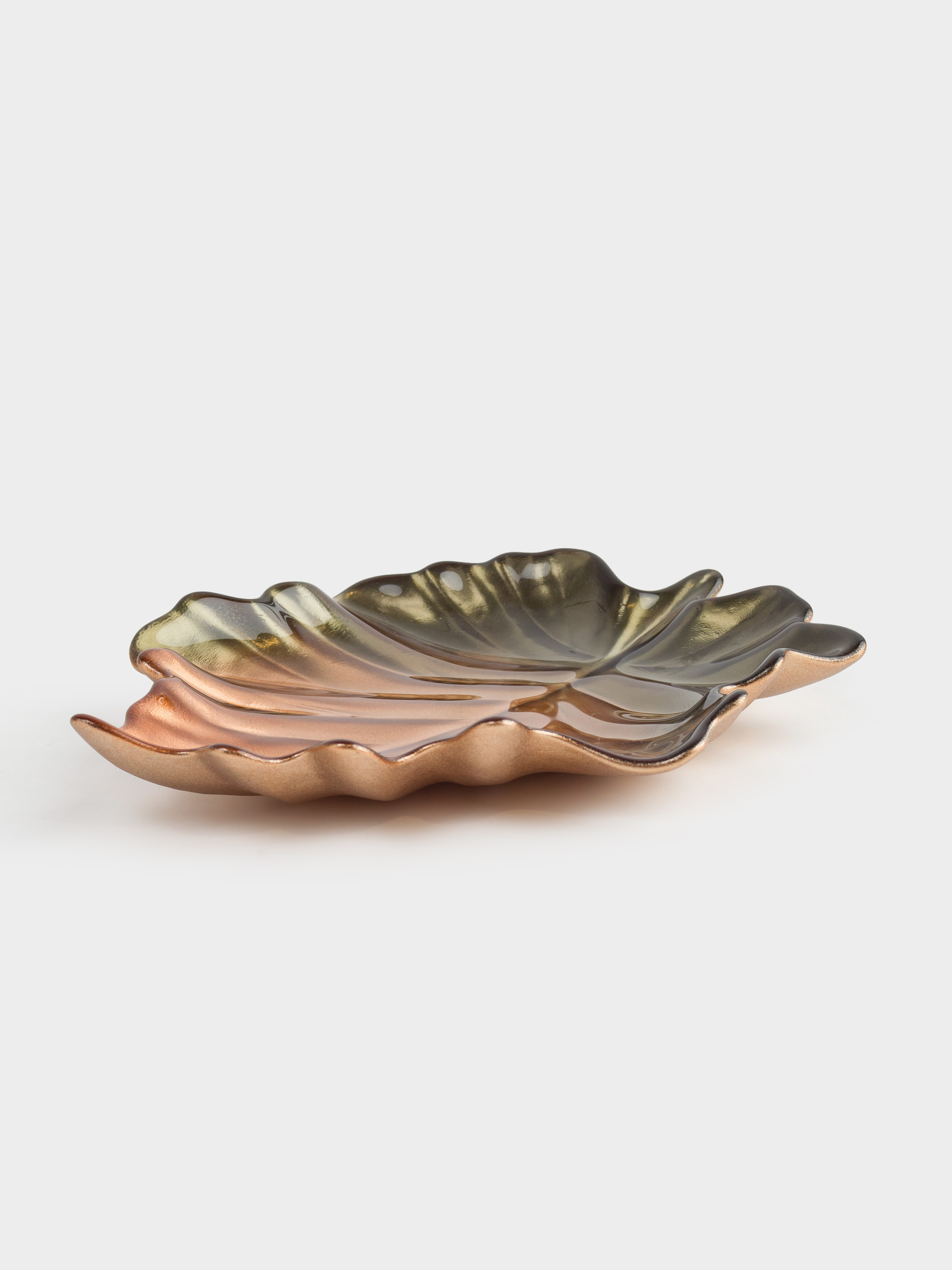 Блюдо, 22х19х4 см, стекло, янтарно-зеленое, Лист, Leaves, image-2