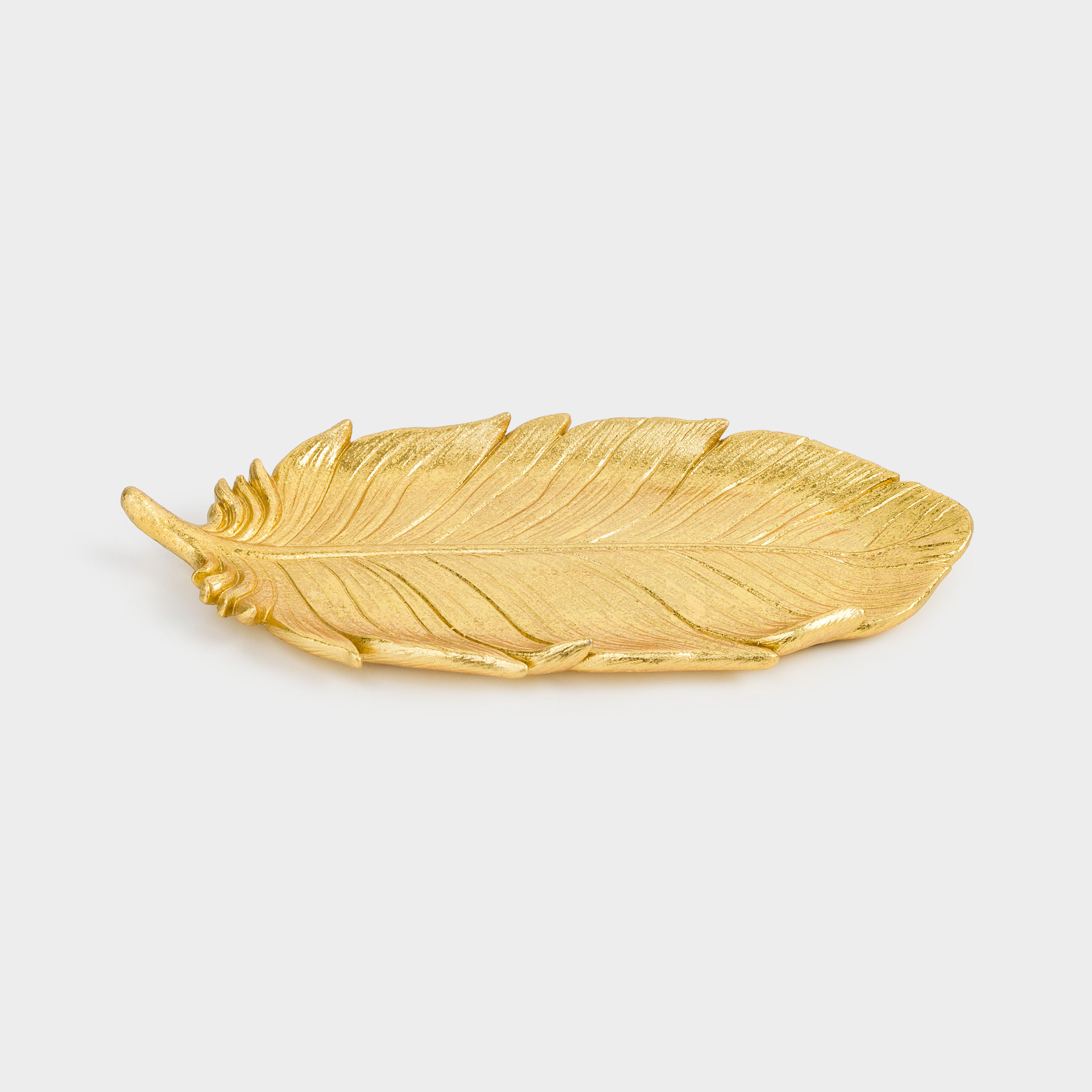 Блюдо декоративное, 25 см, полирезин, золотистое, Перо, Feather, image-1