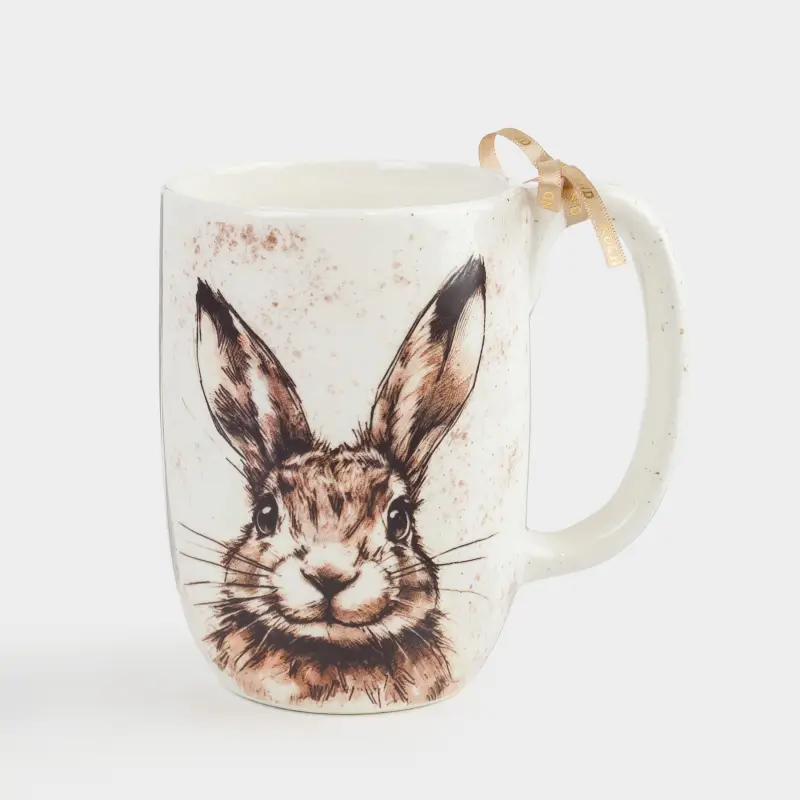 Кружка, 500 мл, керамика, молочная, в крапинку, Кролик, Natural Easter ,image-0