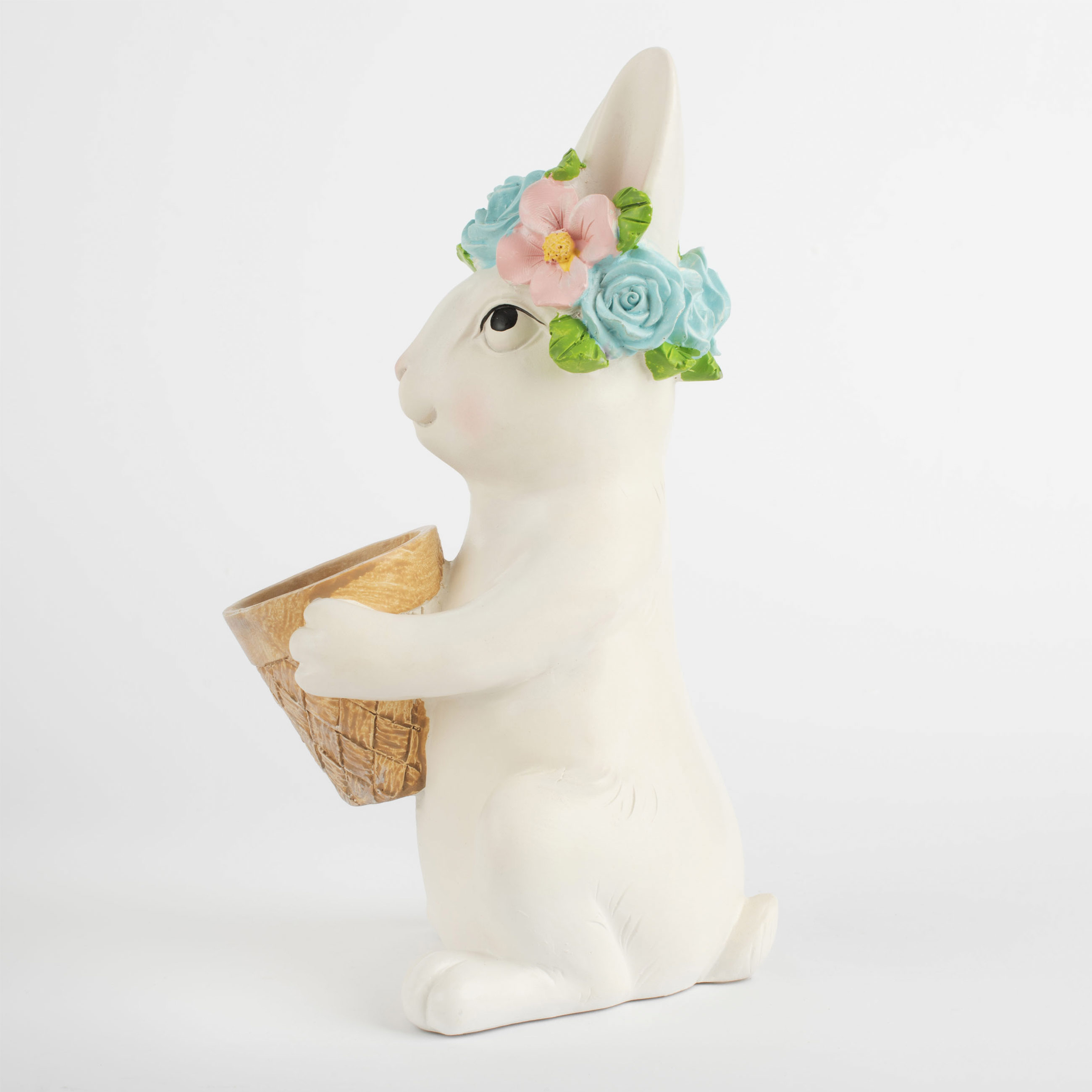 Ваза декоративная, 24 см, полирезин, серая, Кролик в венке с корзинкой, Pure Easter изображение № 3