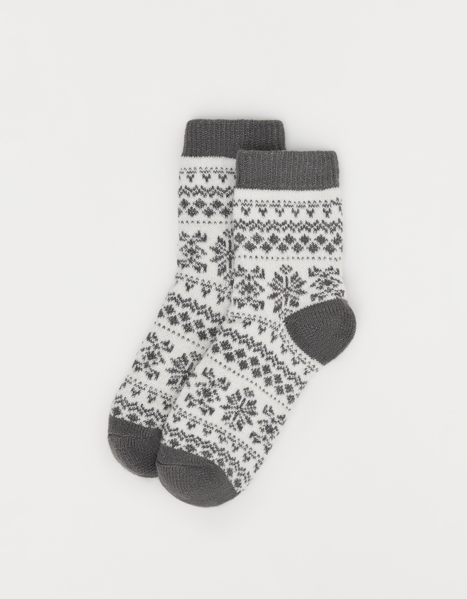 Носки женские, домашние, полиэстер/акрил, серо-бежевые, Узор, Fleece, image-1