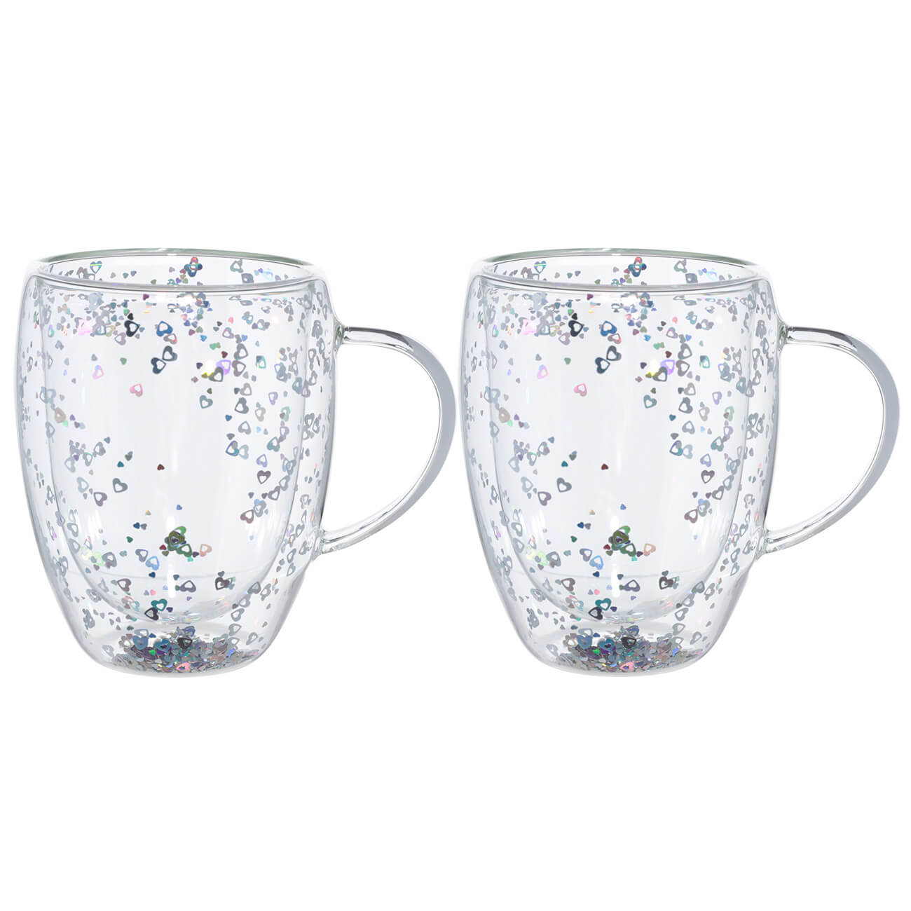 

Кружка, 330 мл, 2 шт, стекло Б, с серебристыми сердечками, Air sparkly