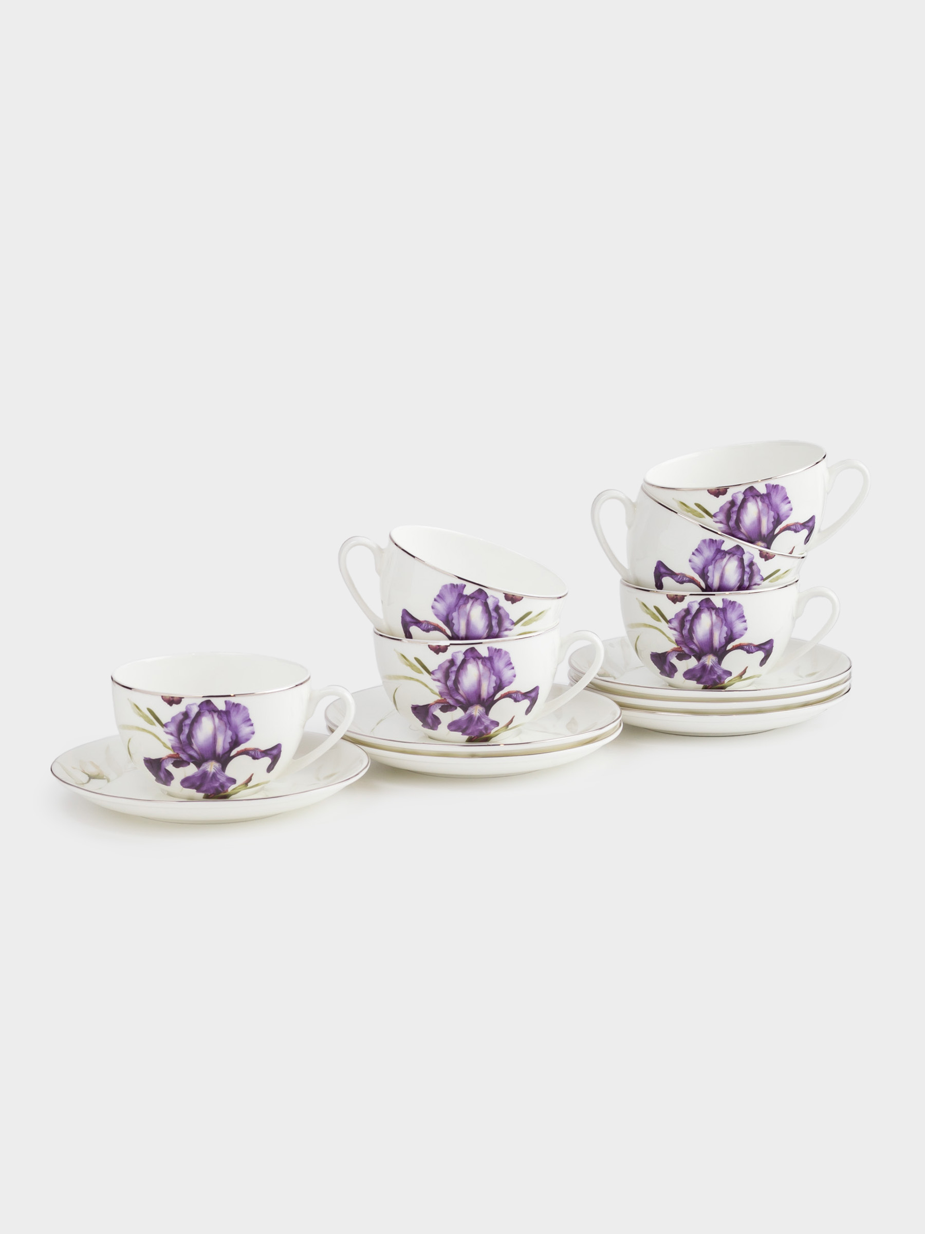 Пара чайная, 6 перс, 12 пр, 300 мл, фарфор F, с серебристым кантом, Ирис, Antarctica Flowers, image-4