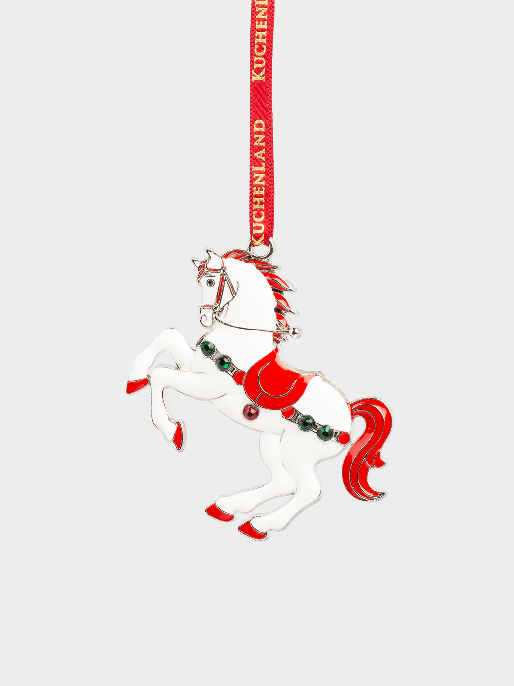 Игрушка елочная, 4 см, металл, серебристо-красная, Конь со стразами, Figure horse, image-0